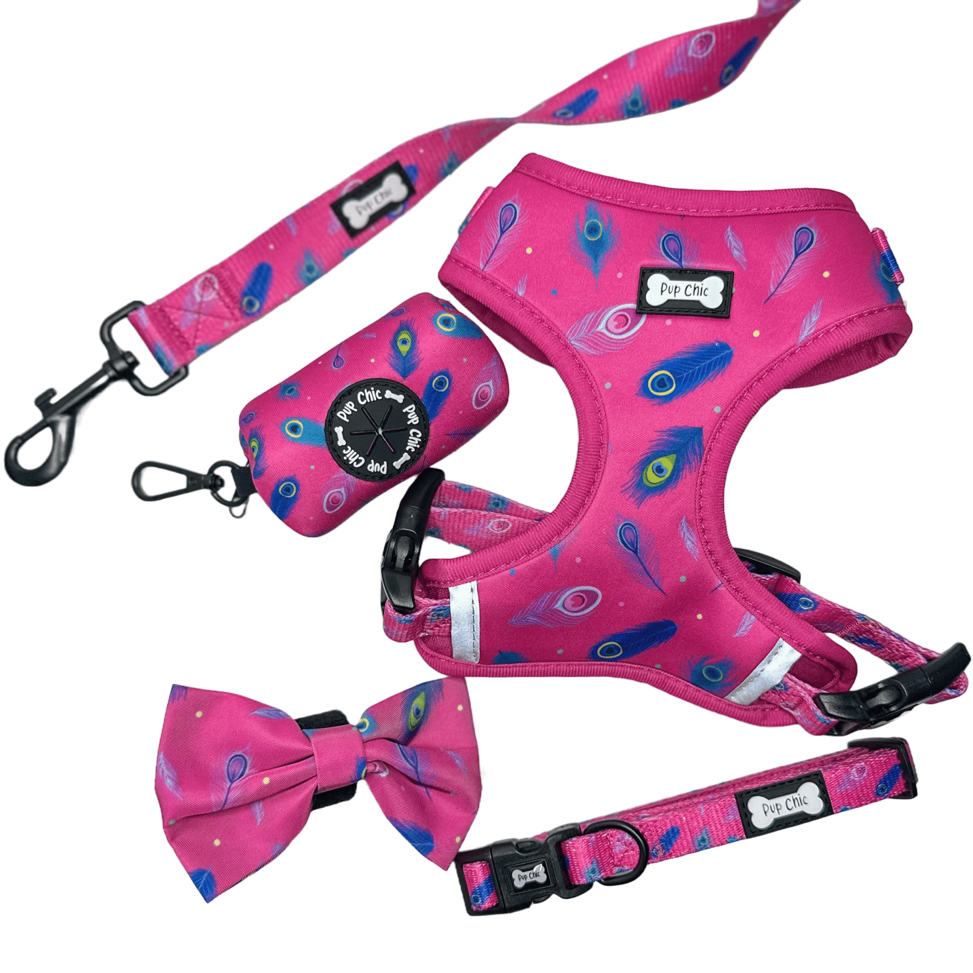 Hot Pink Peacock Feather Adjustable Dog Harness
