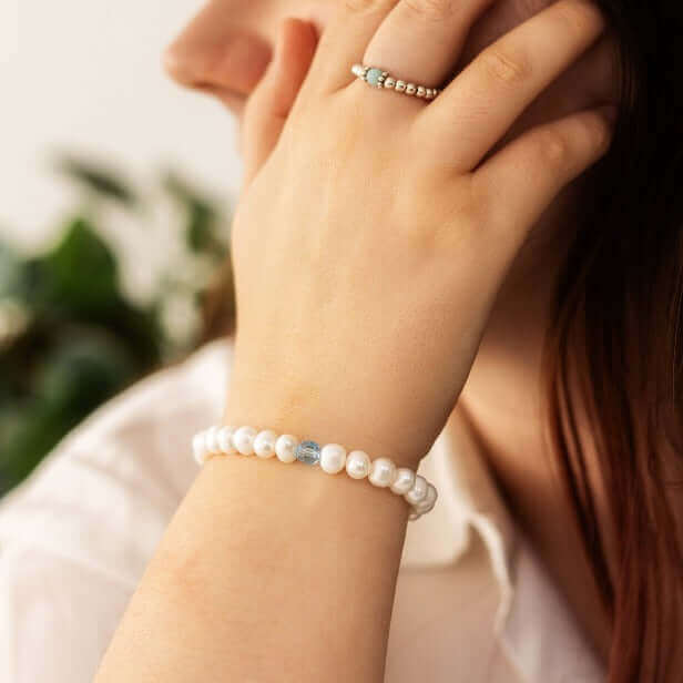 Pearl and Aquamarine Crystal Bracelet