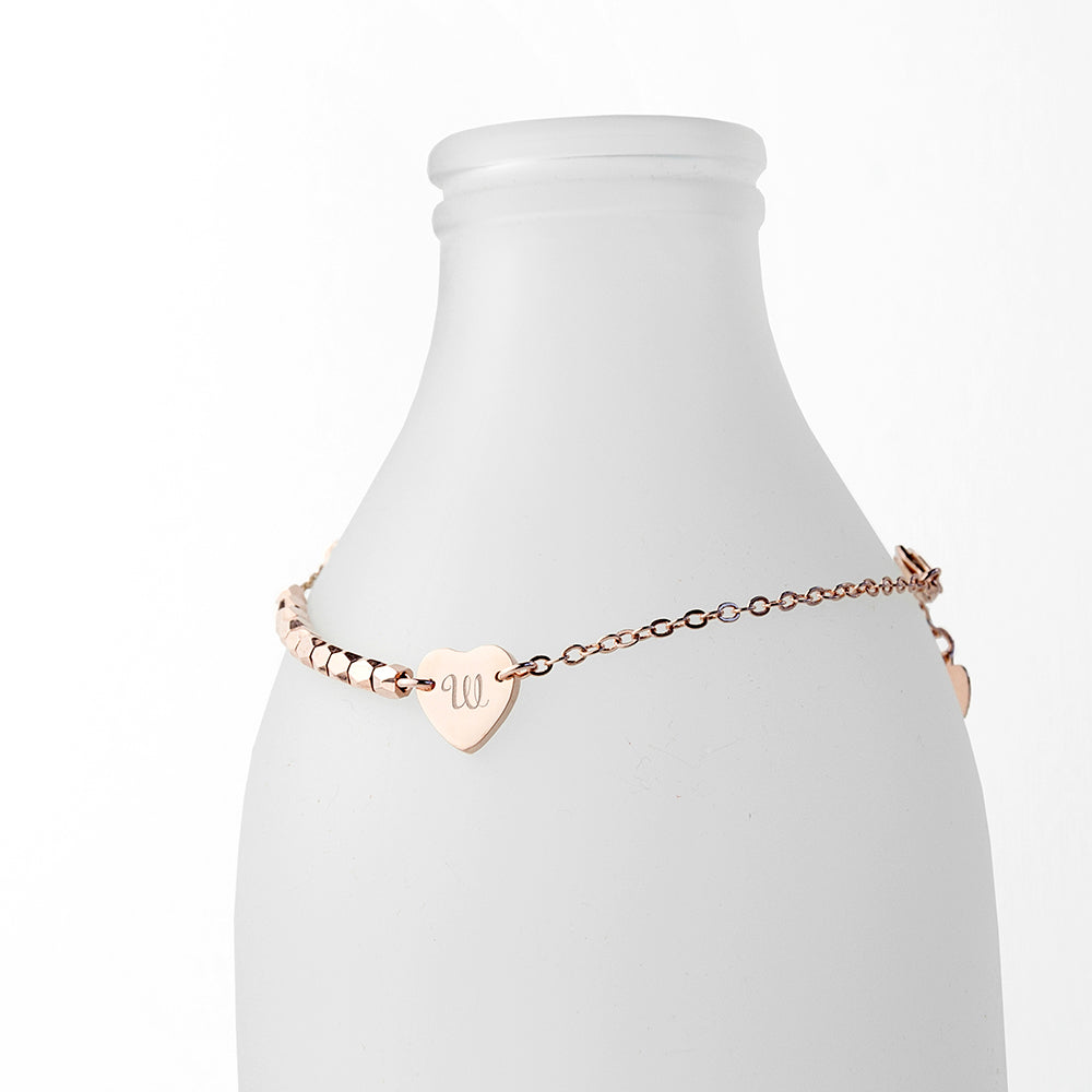 Personalised Rose Gold Heart Charm Bracelet