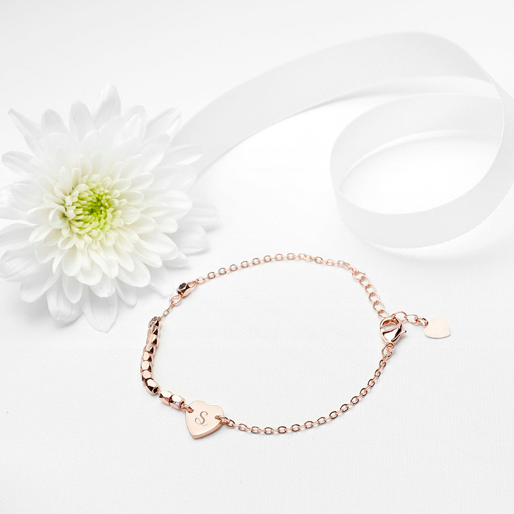 Personalised Rose Gold Heart Charm Bracelet