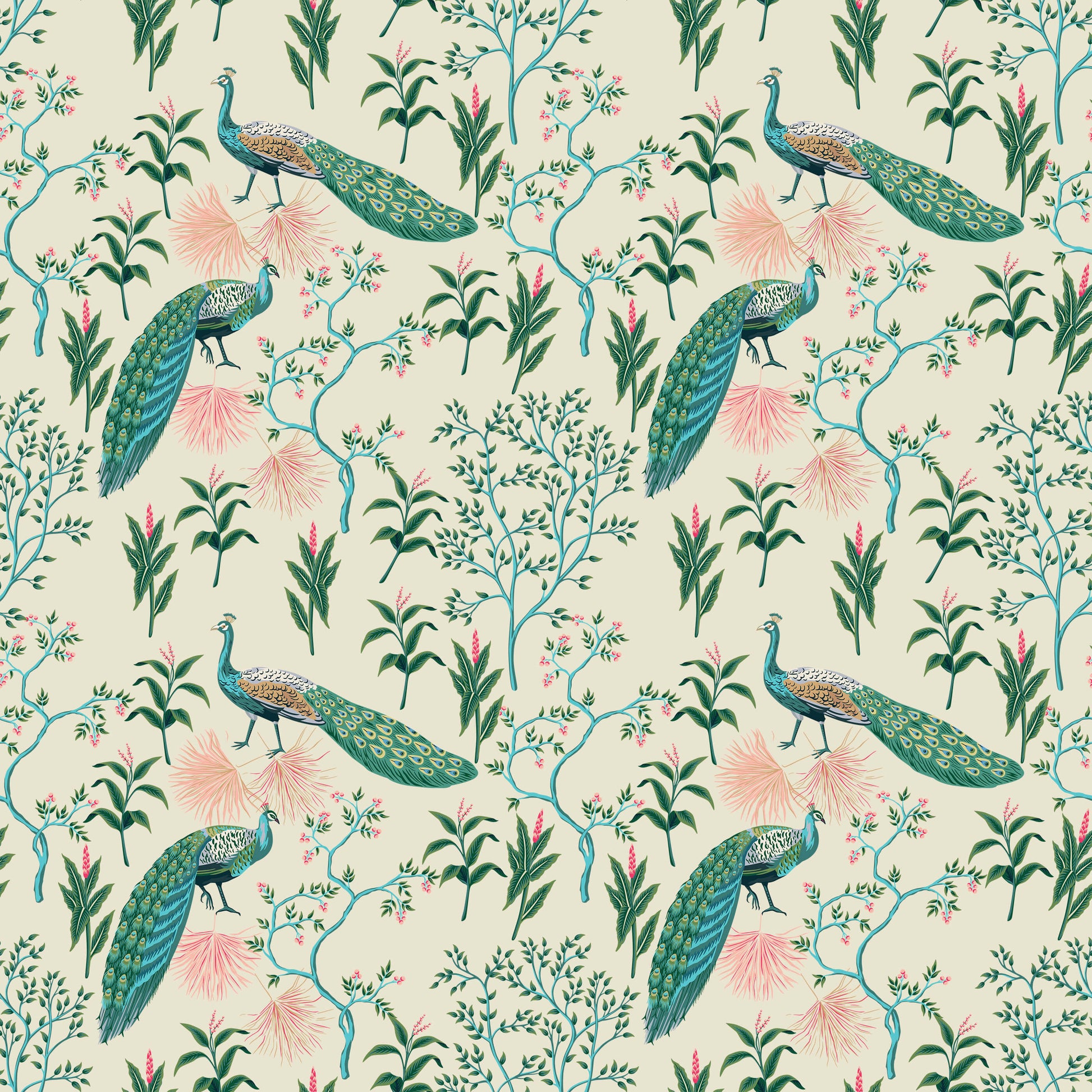 Peacock Wallpaper Colourful Oriental Design