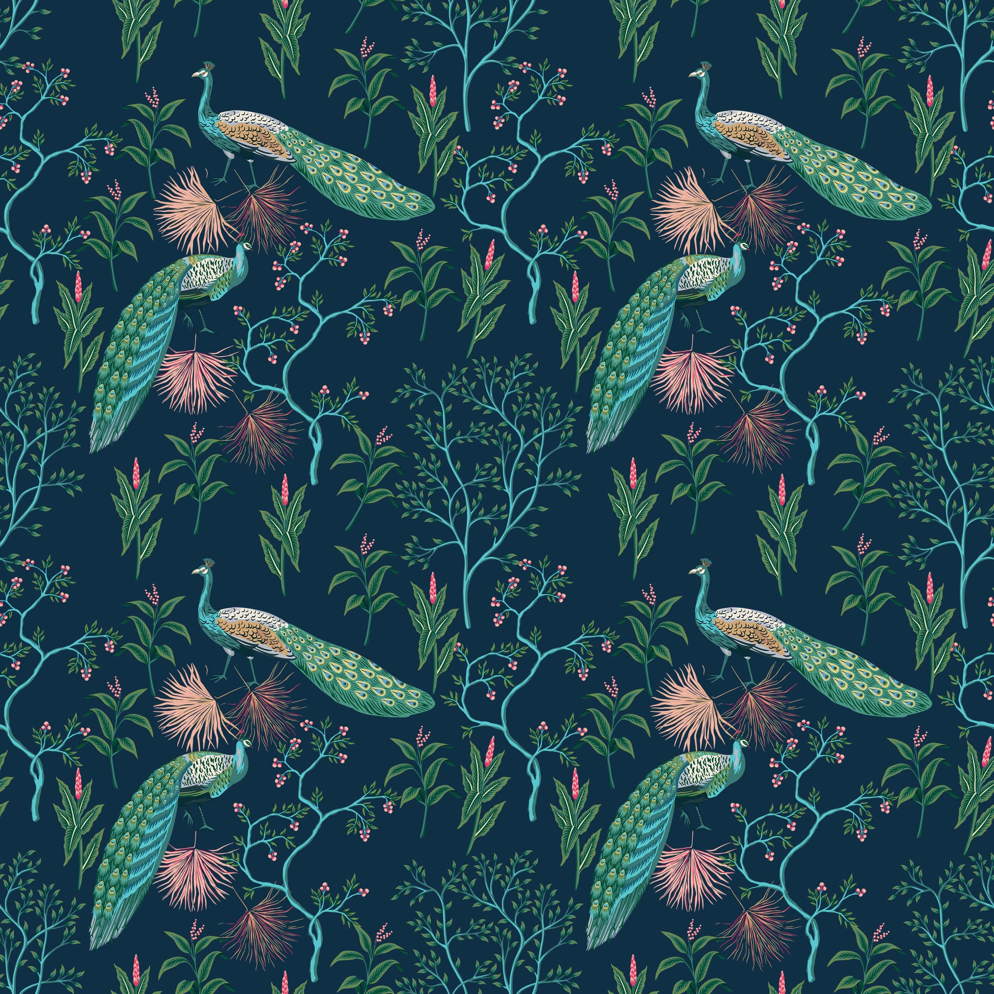Peacock Wallpaper Colourful Oriental Design