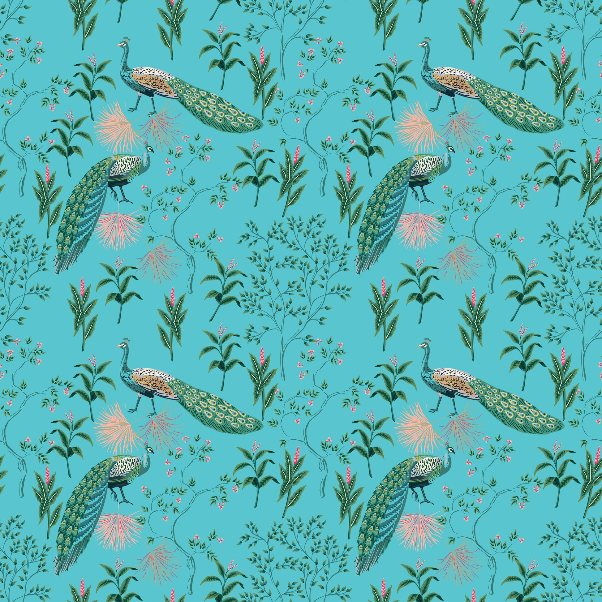 Peacock Wallpaper Colourful Oriental Design