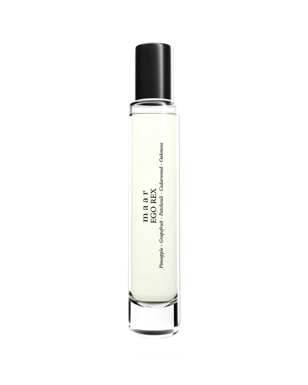 bold close-up of ego rex perfume oil bottle with citrus and pineapple notes