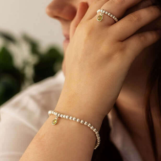 Peridot August Birthstone Stretch Bead Bracelet
