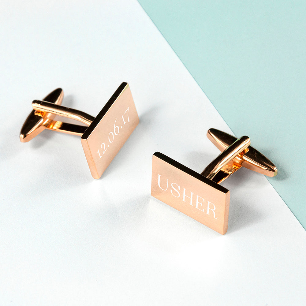 Personalised Rose Gold Rectangle Cufflinks