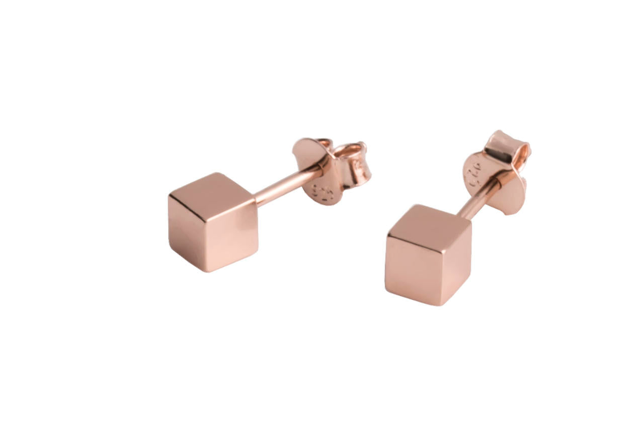 bold rose gold and silver cube earrings for women - a confident statement gift
