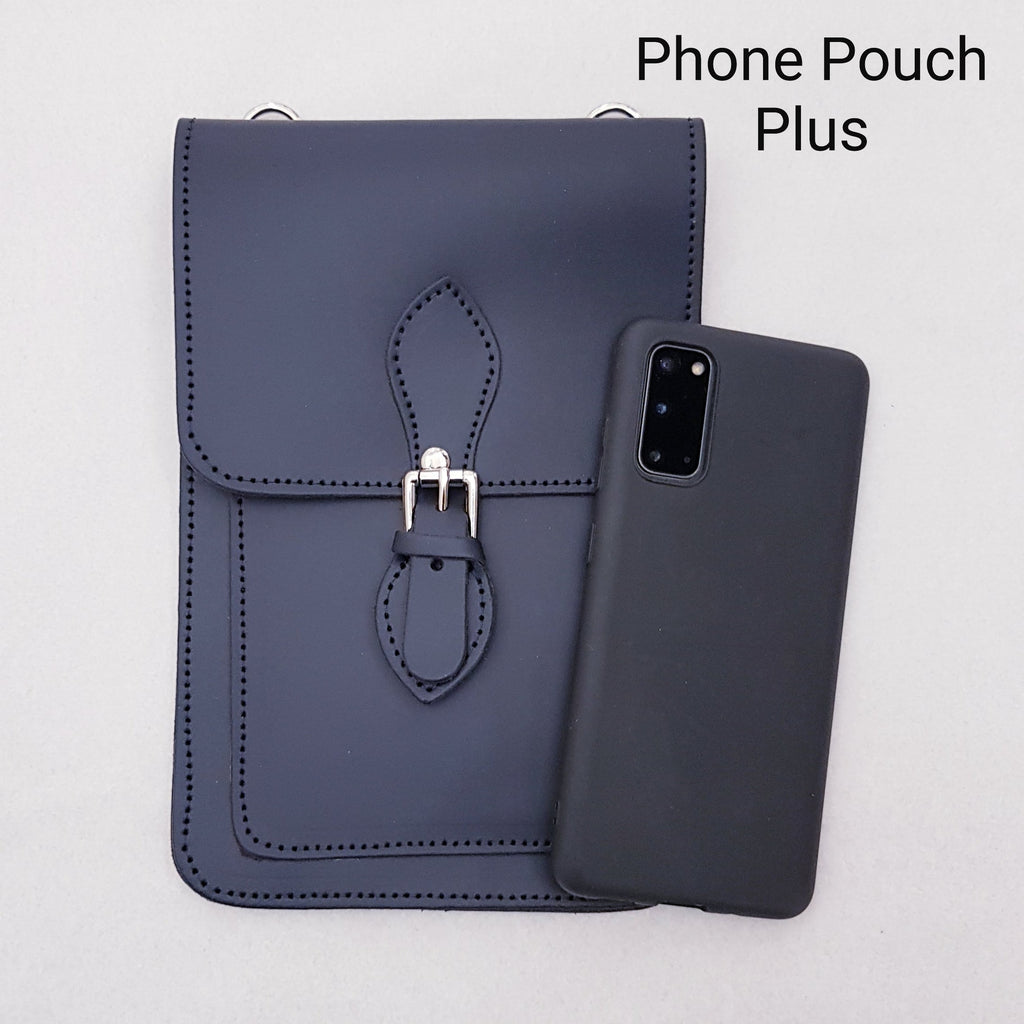 Handmade Leather Mobile Phone Pouch in Black