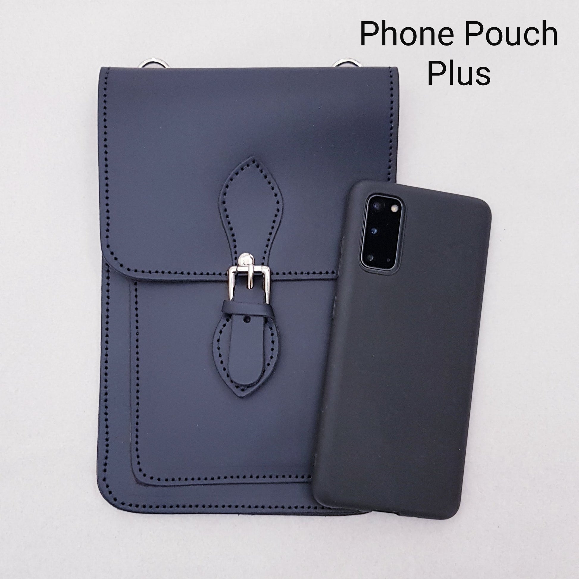 Handmade Leather Mobile Phone Pouch in Black