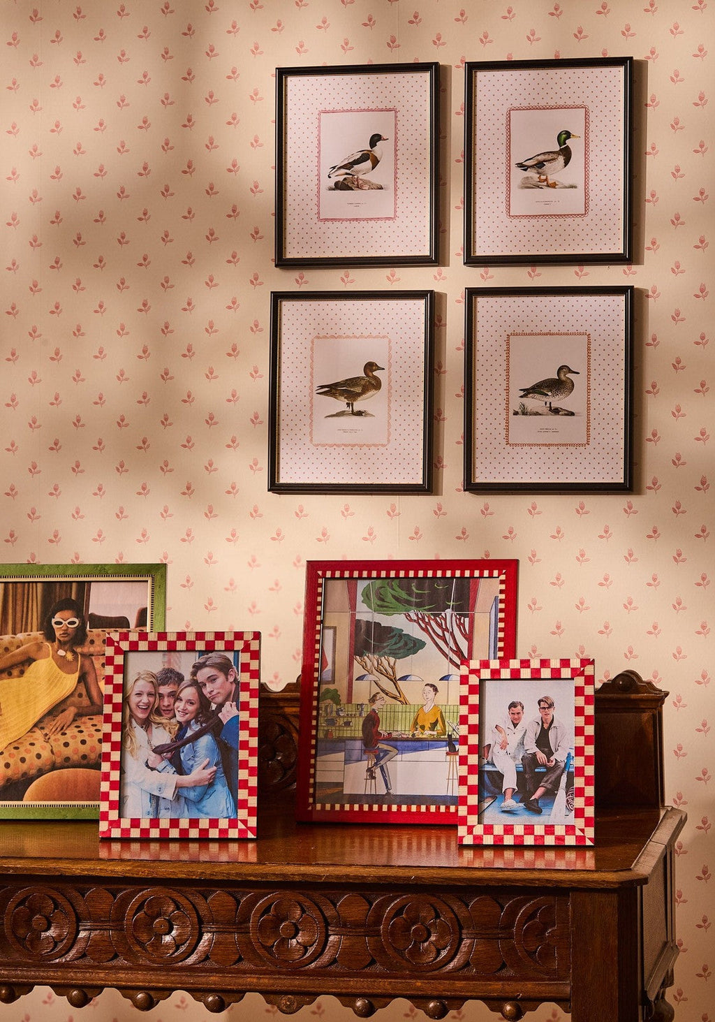 Red and White Striped Marquetry Photo Frame 7.8 X 9.8" Wall and Desk
