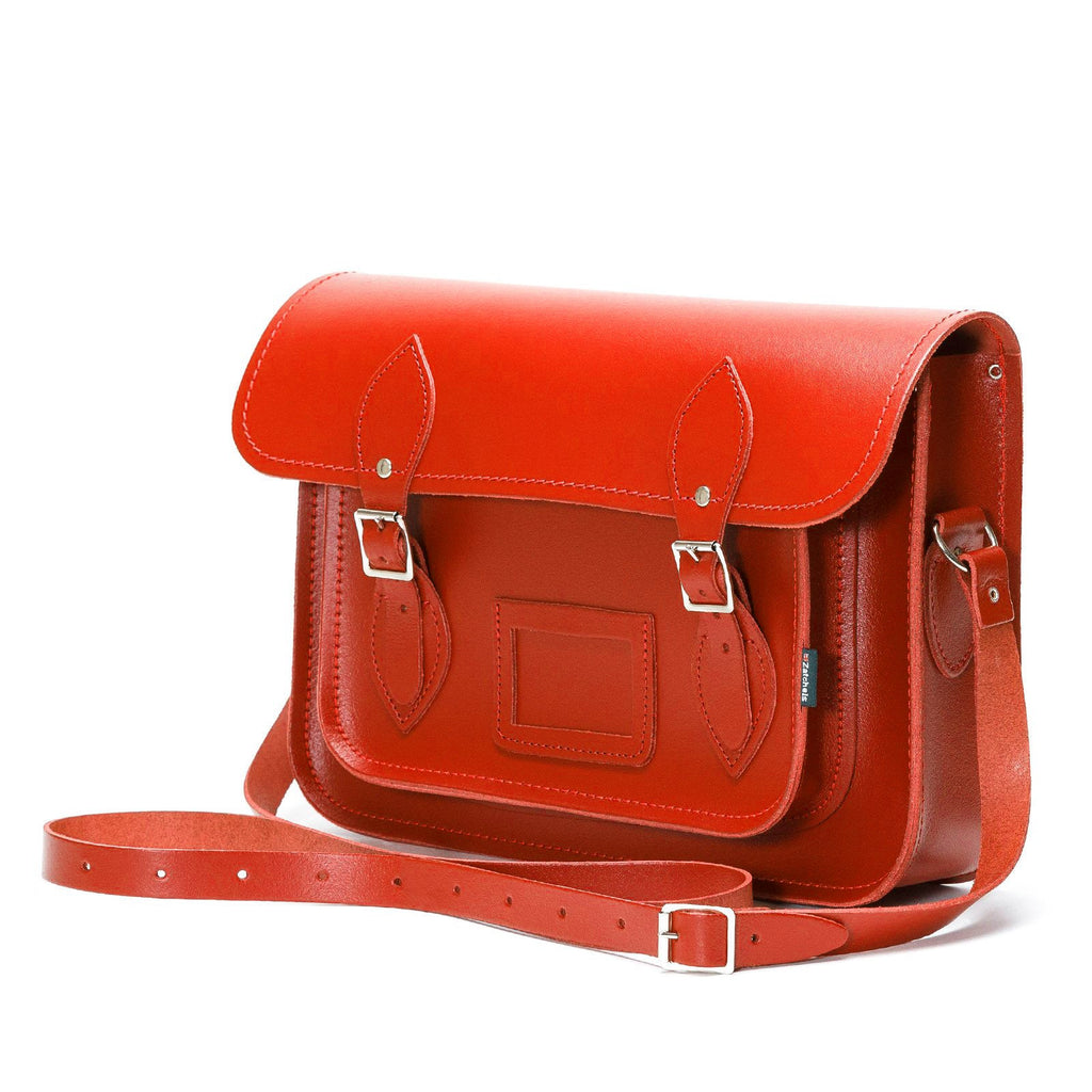 Handmade Leather Satchel in Pillar Box Red