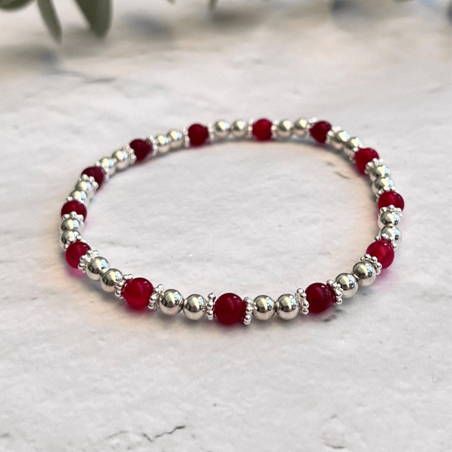 Pink Agate Gemstone Bracelet in Sterling Silver