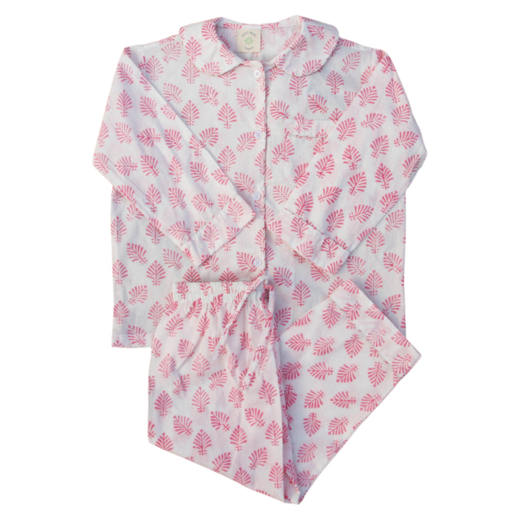 Rose Pink Leaf Pyjamas in Soft Cotton