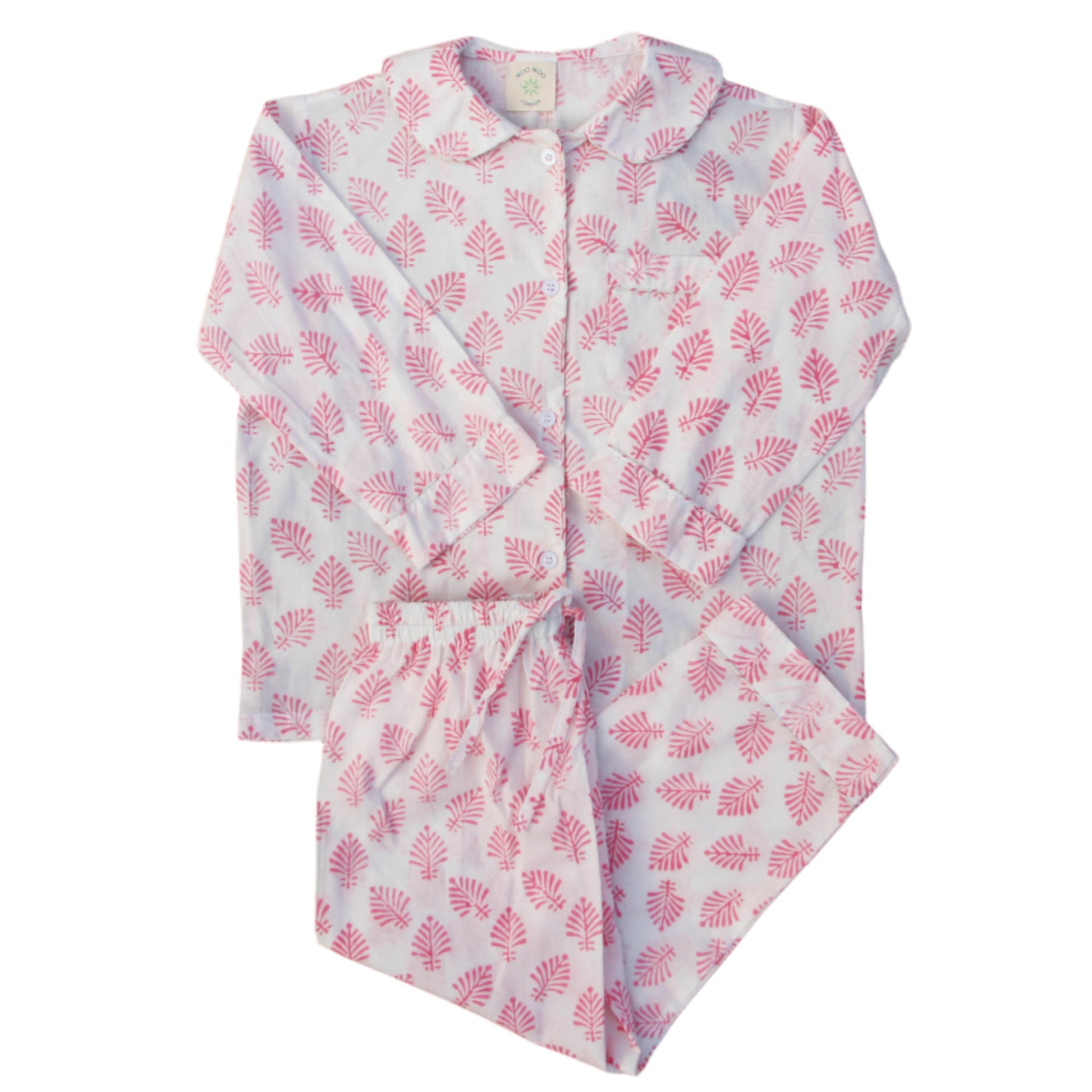 Rose Pink Leaf Pyjamas in Soft Cotton