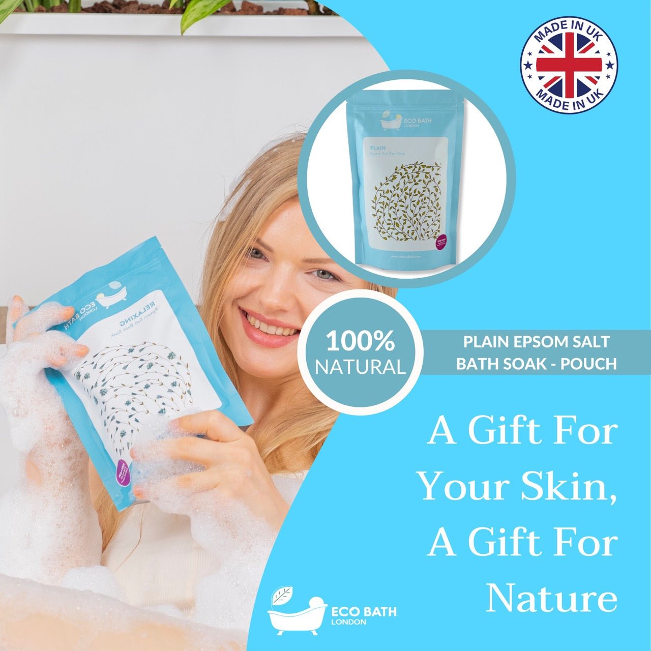 Plain Epsom Salt Bath Soak Pouch 500g and 1000g