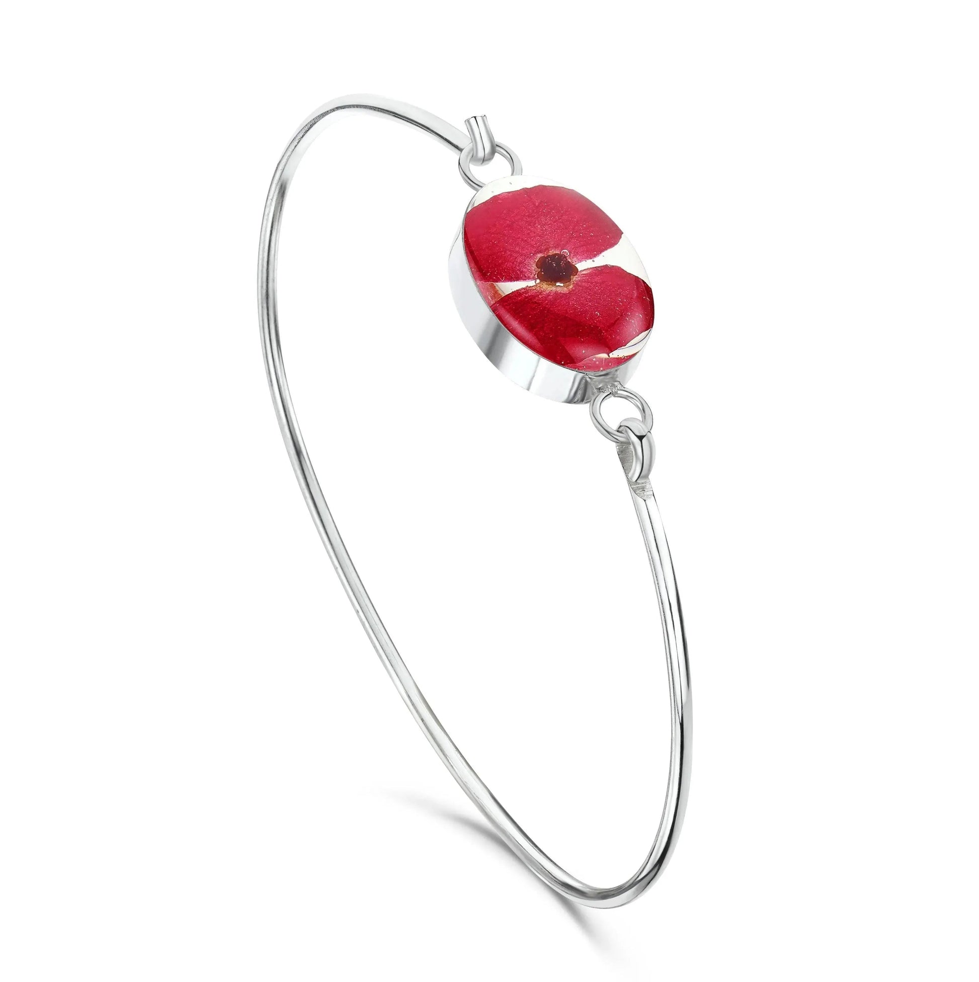 Sterling Silver Poppy Bangle with Real Flowers