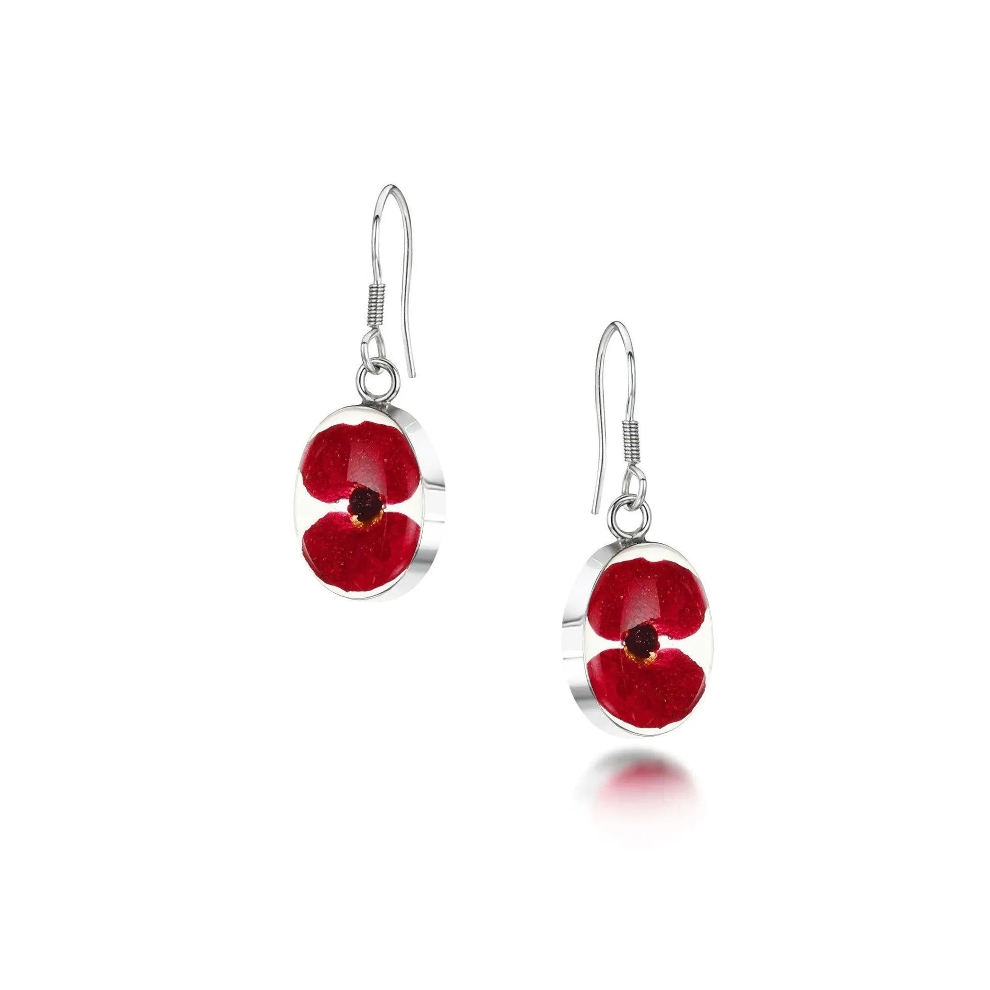 Poppy Flower Drop Earrings Sterling Silver