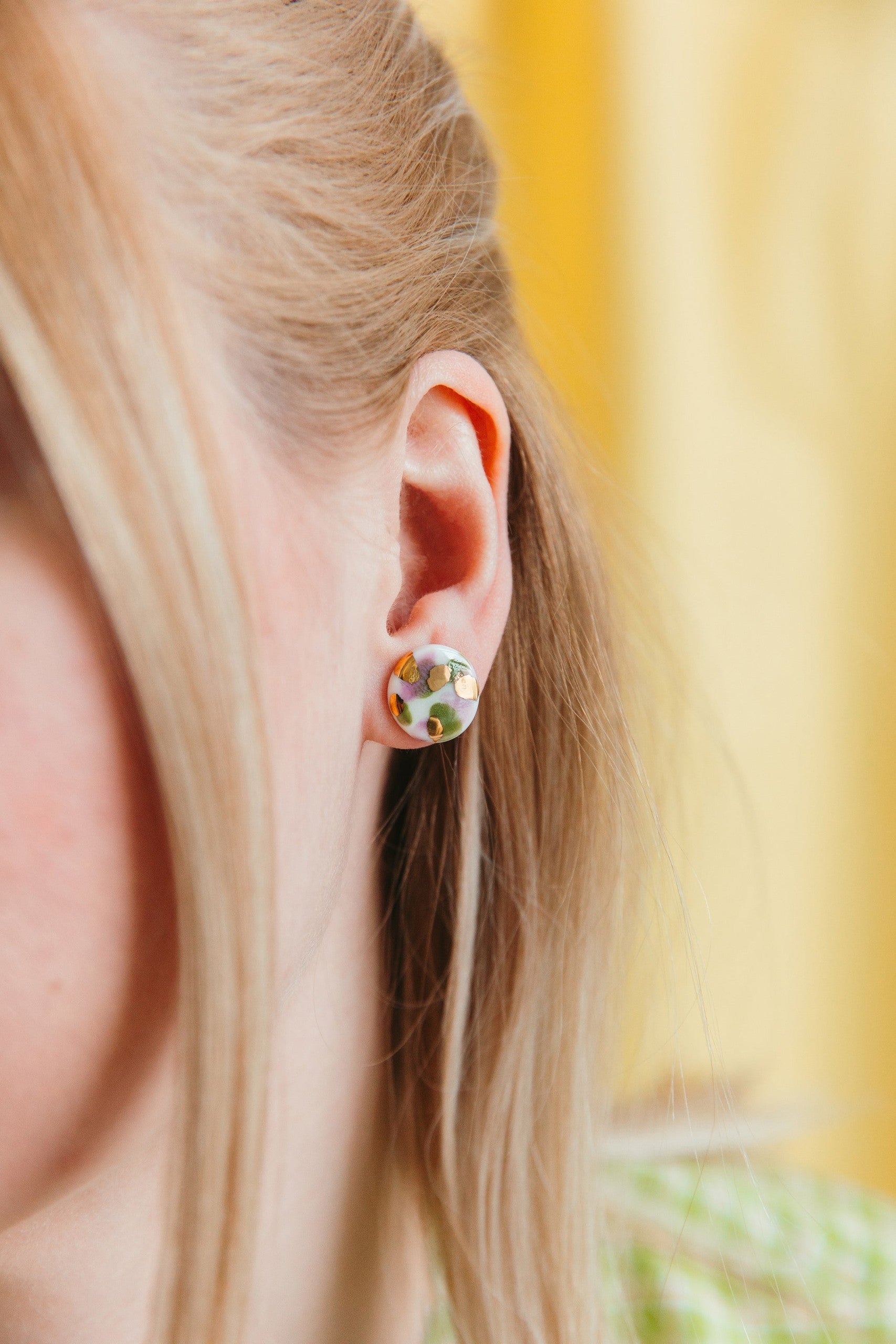Porcelain Tache Studs -  Green and Orange