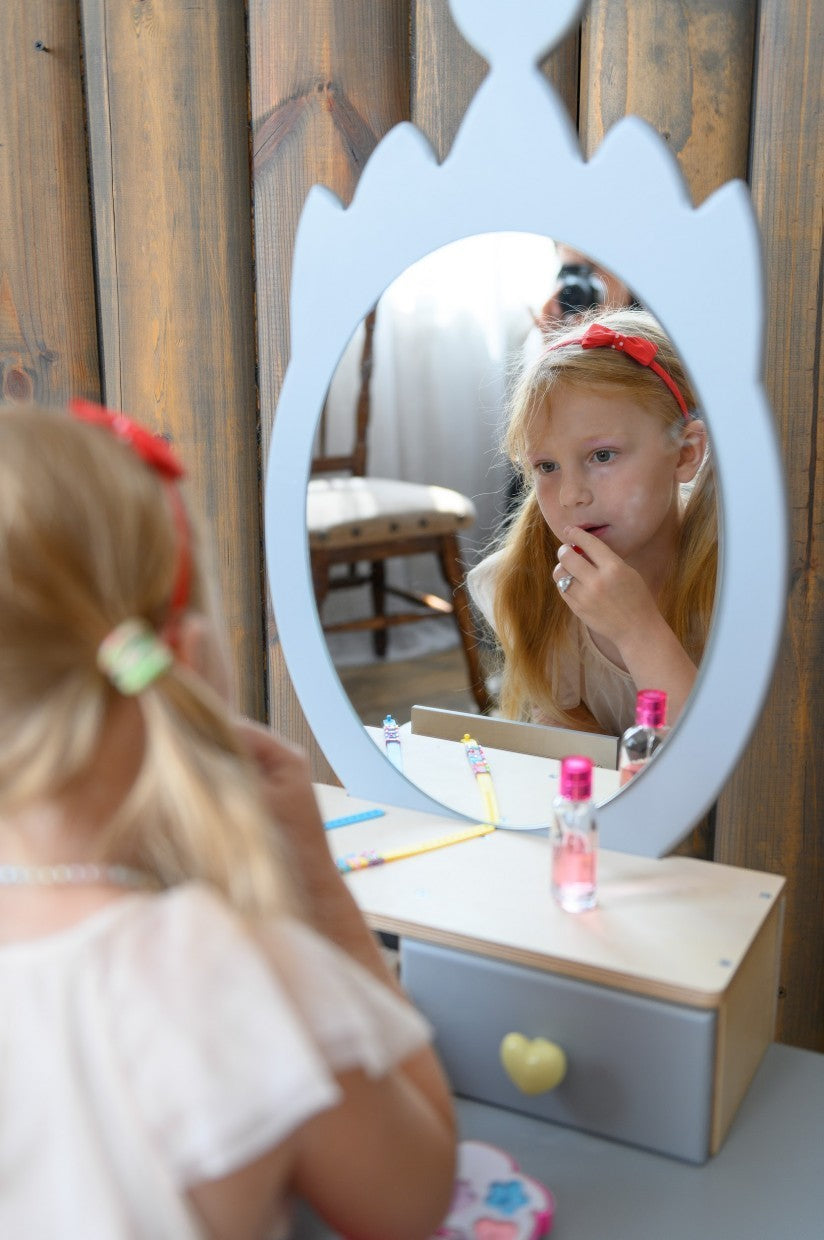 bold enchanted princess beauty table with mirror and drawers for creative play