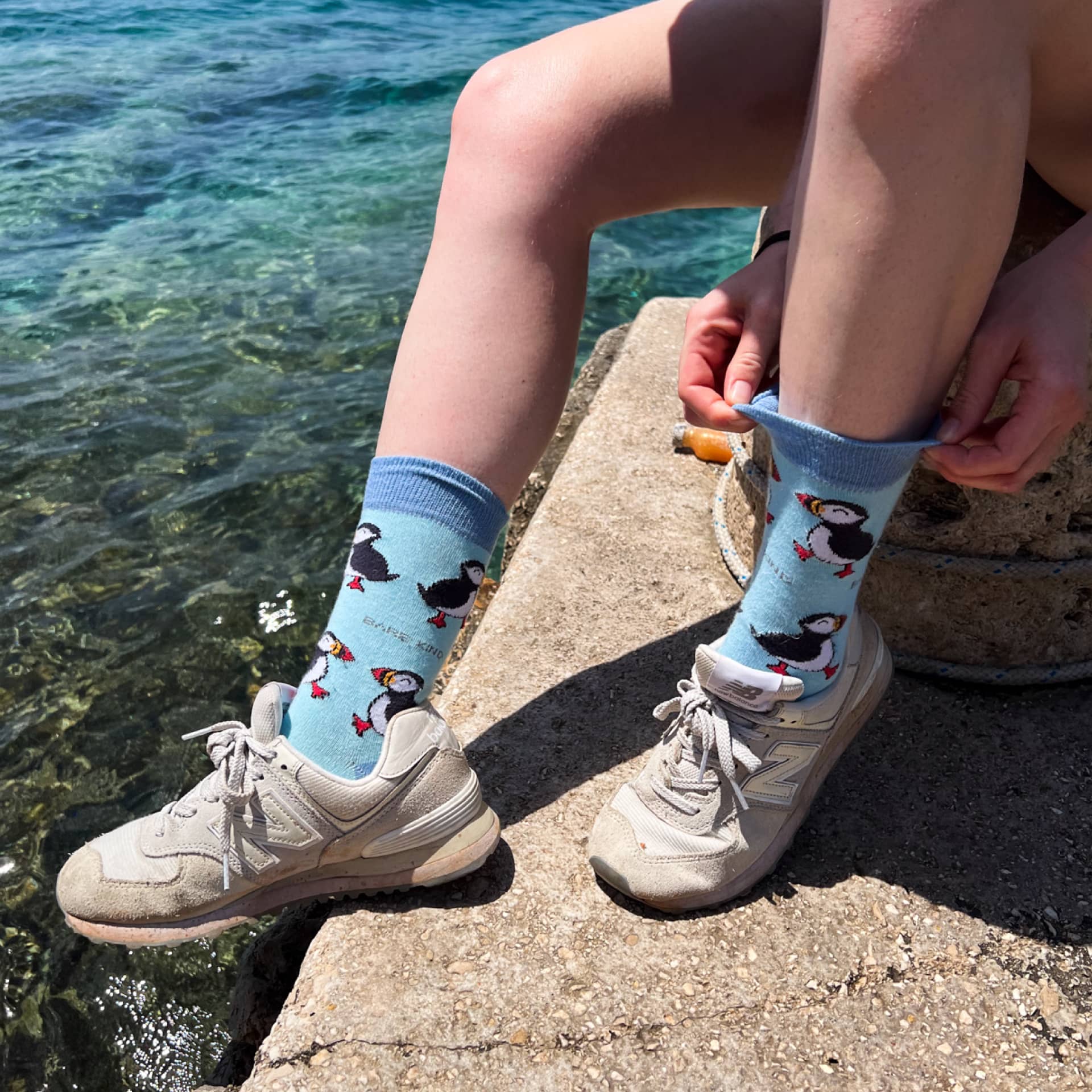 Save the Puffins Bamboo Socks in Blue