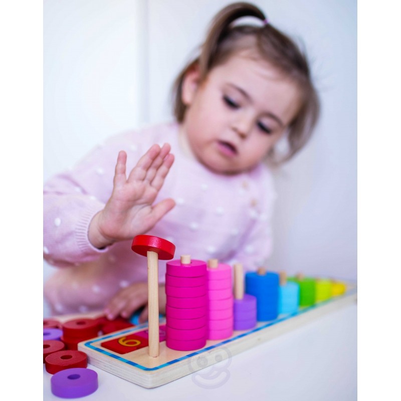 elegant wooden counting puzzle for kids with 56 colorful circles arranged in numerical order