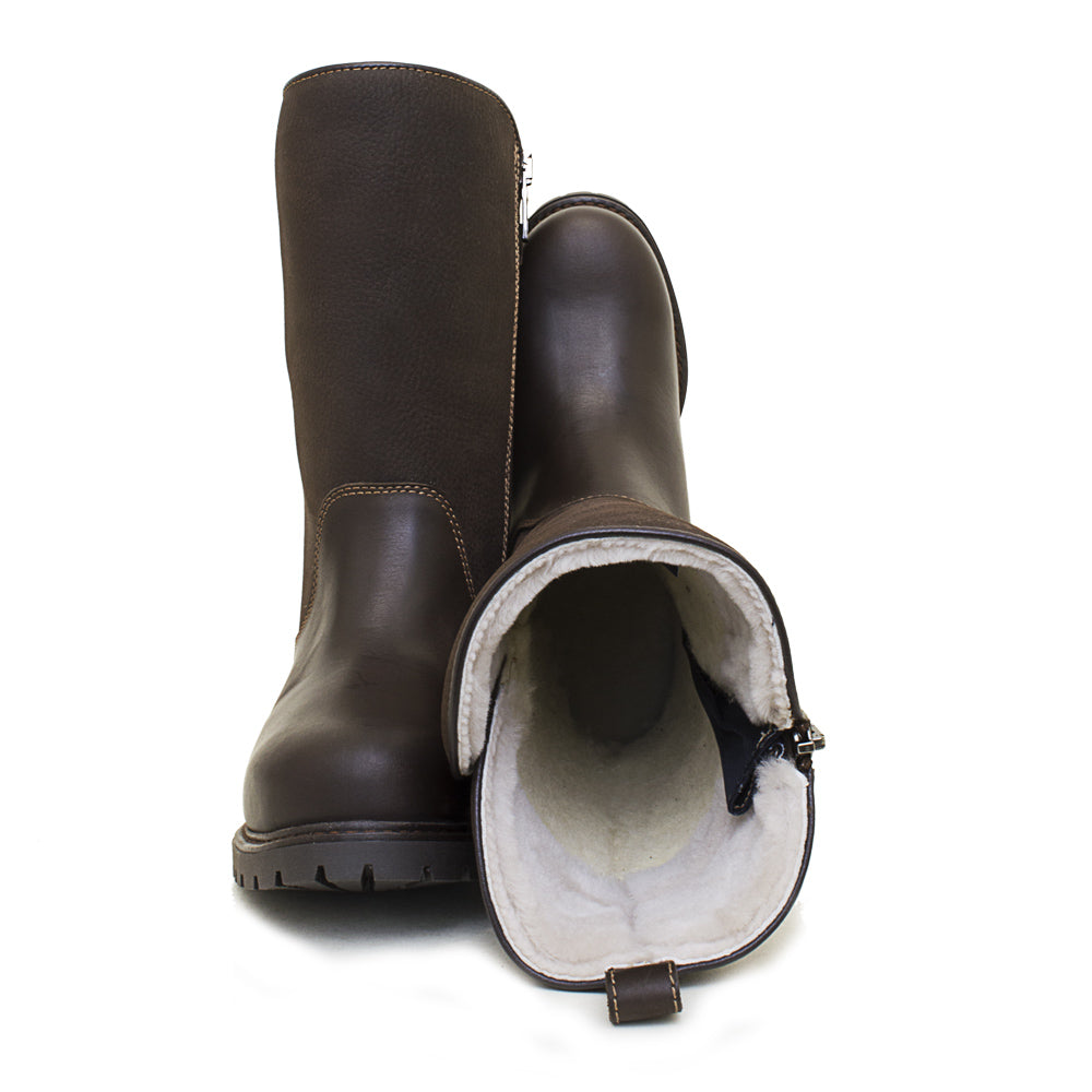 Waterproof Fur Lined Zip Up Boots in Brown