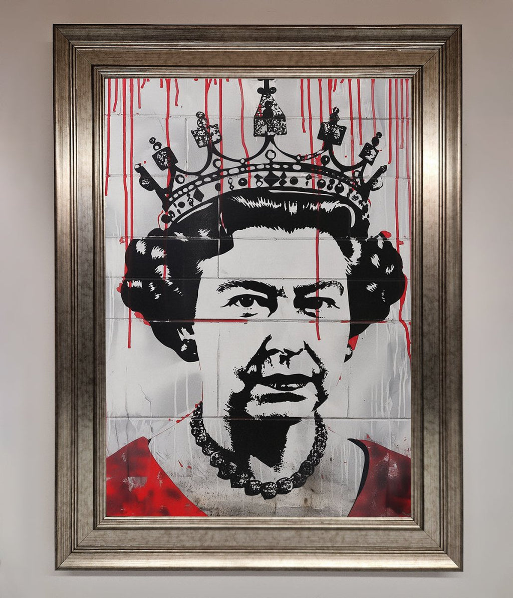Queen Elizabeth Graffiti Red Blood Framed Poster