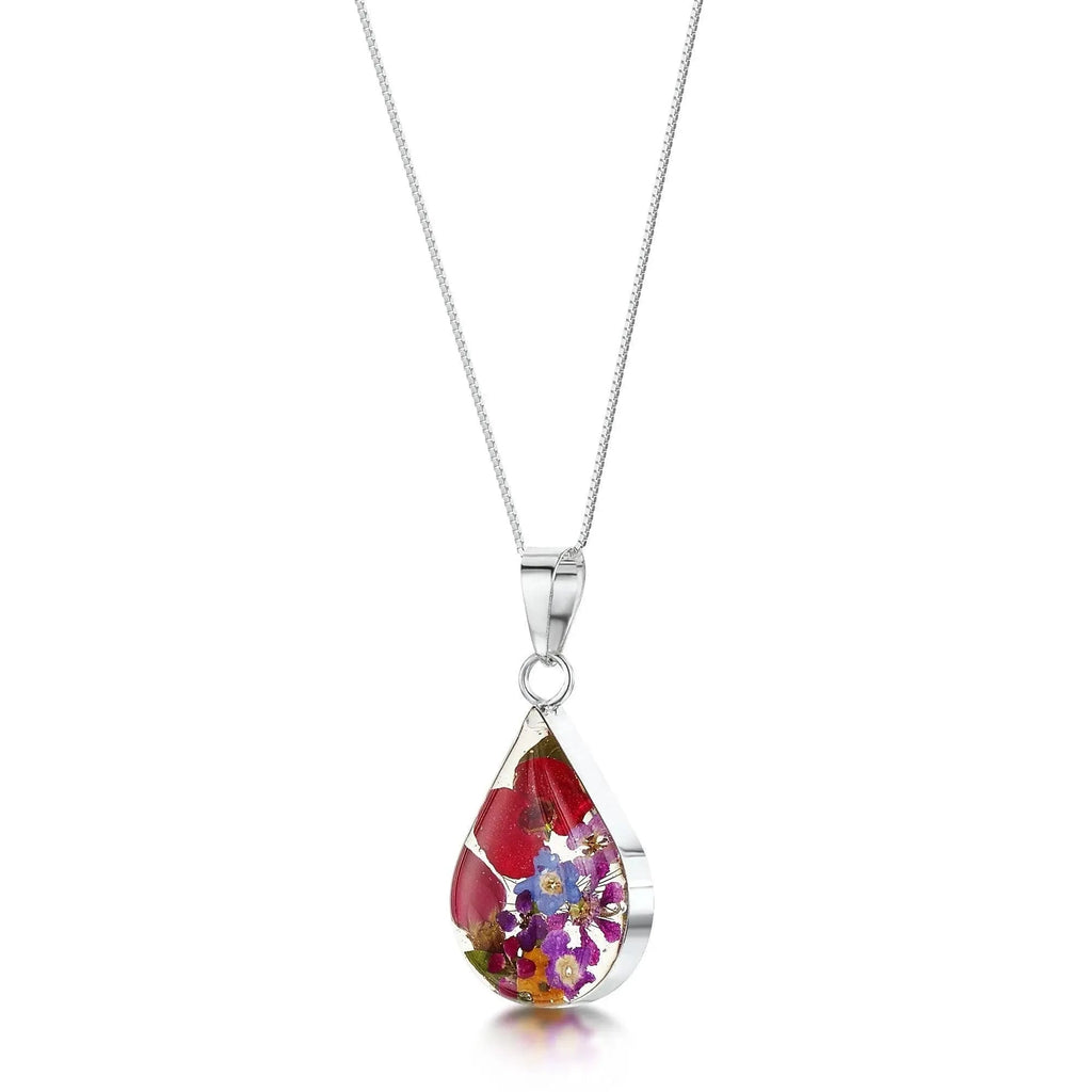 Teardrop Flower Pendant Necklace Real Flowers in Sterling Silver