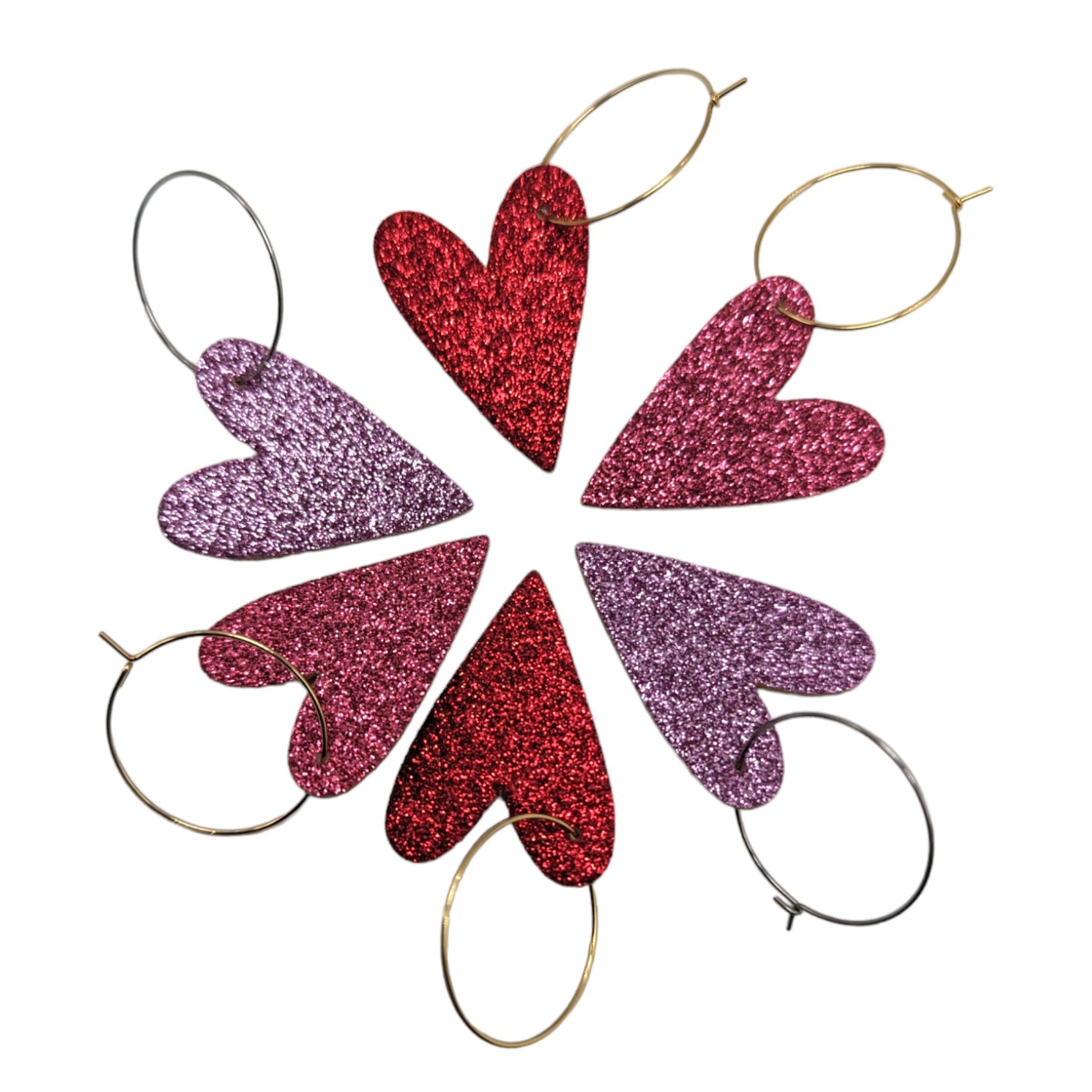 Red Glitter Heart Hoops