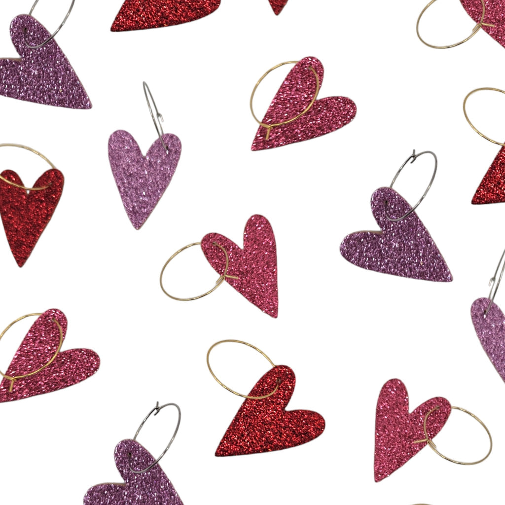 Red Glitter Heart Hoops