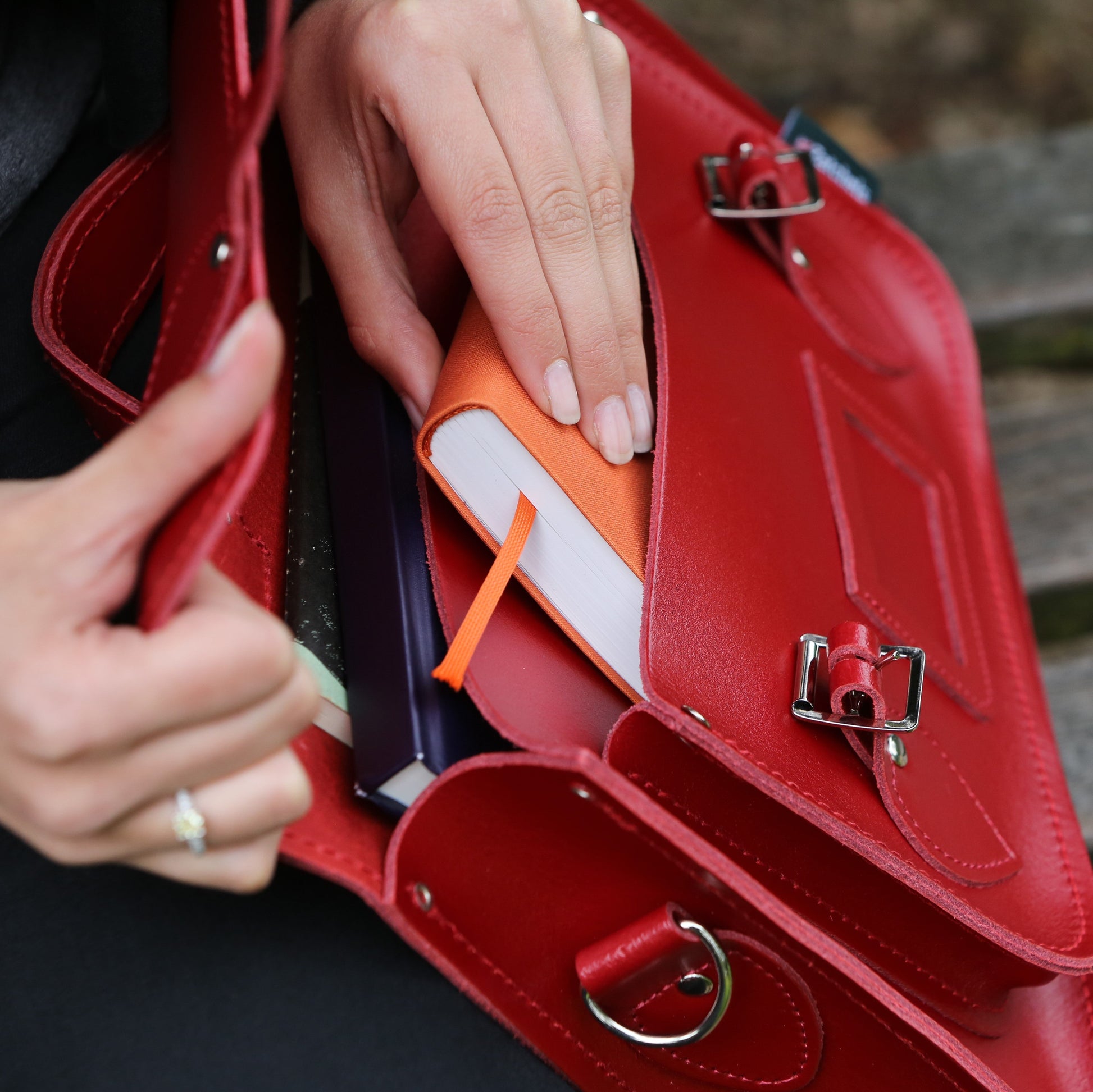 Handmade Leather Satchel in Pillar Box Red