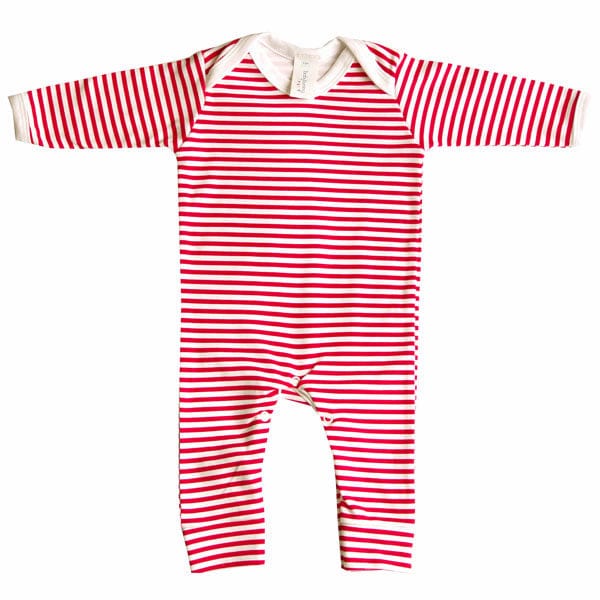 Red and White Stripe Baby Outfit Set with Hat and Sleepsuit