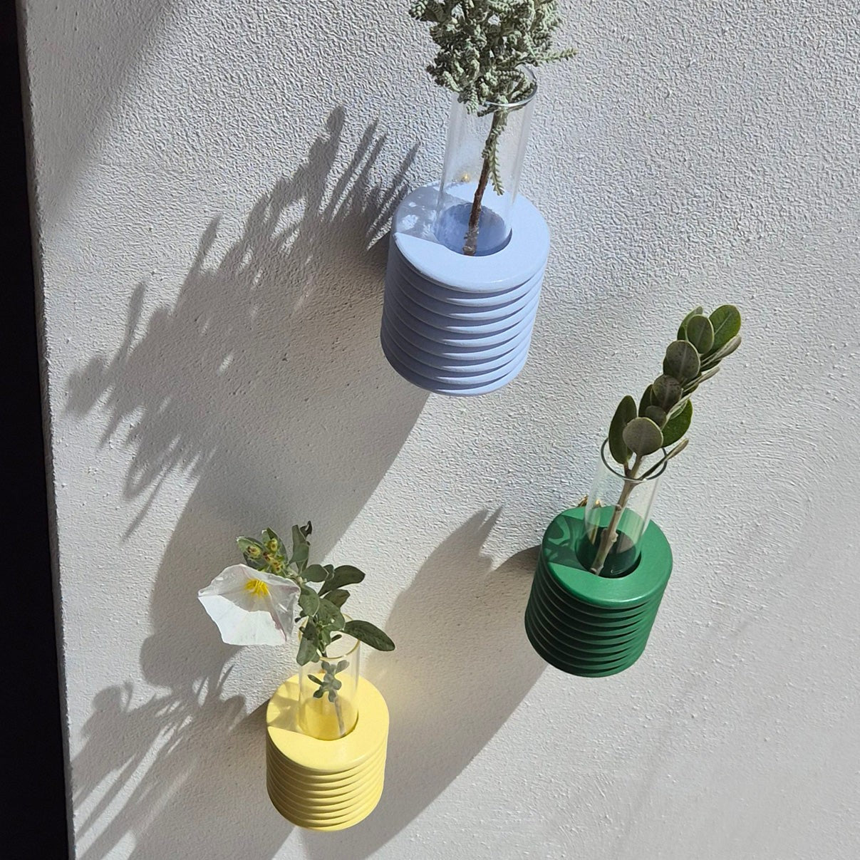 elegant green ribble wall vase in soft morning light, showcasing its artisanal beech wood texture and refined form