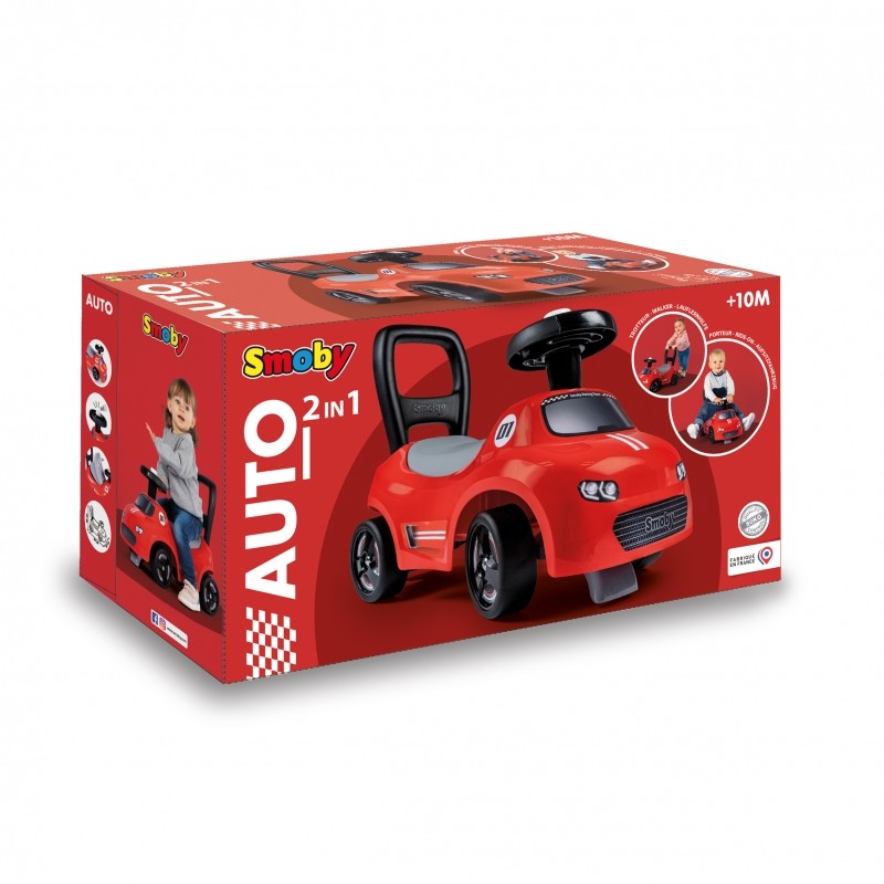 a soft-focus shot of a toddler's hands resting on the cozy red ride-on car seat