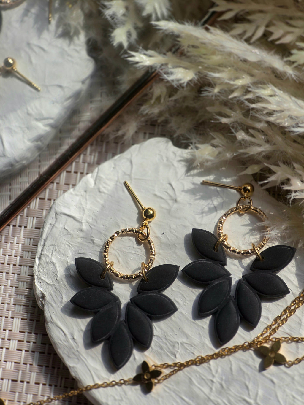 Amber Leaf Earrings in Gold and Silver