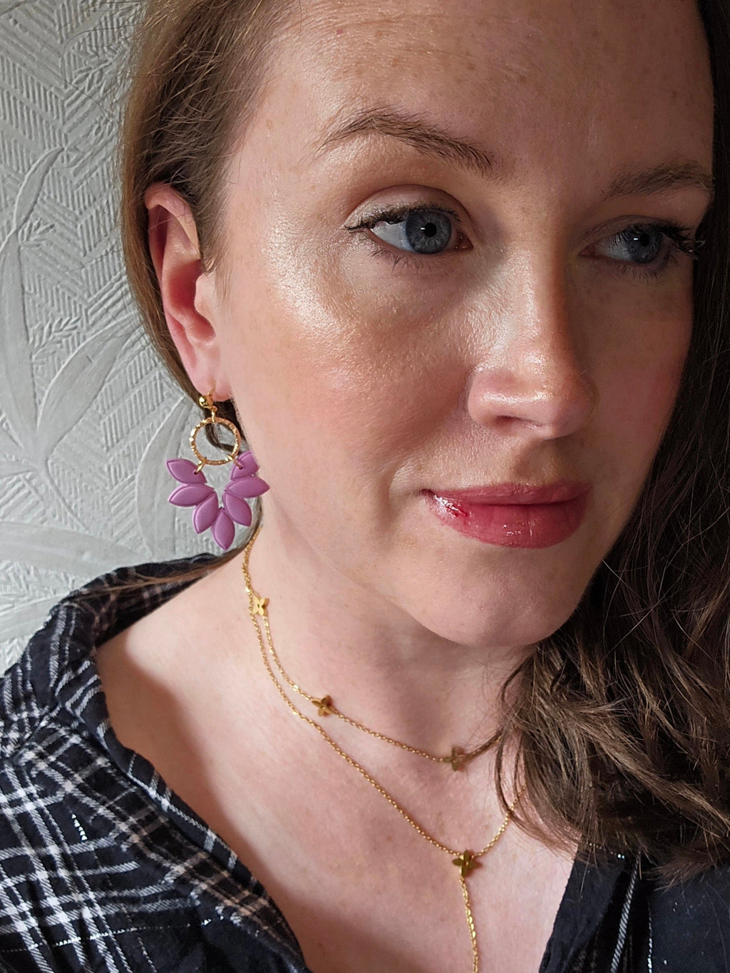 Amber Pink Leaf Earrings with Gold or Silver Hardware