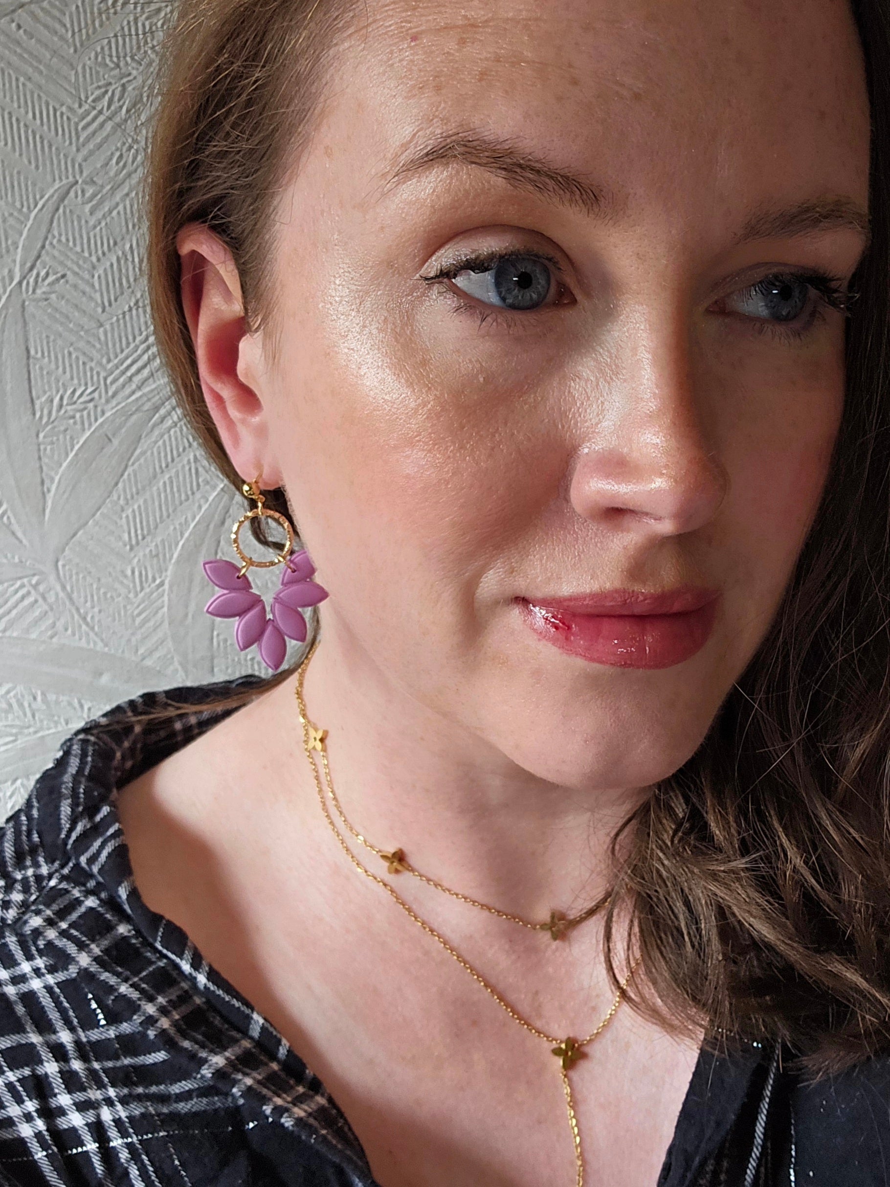 Amber Pink Leaf Earrings with Gold or Silver Hardware