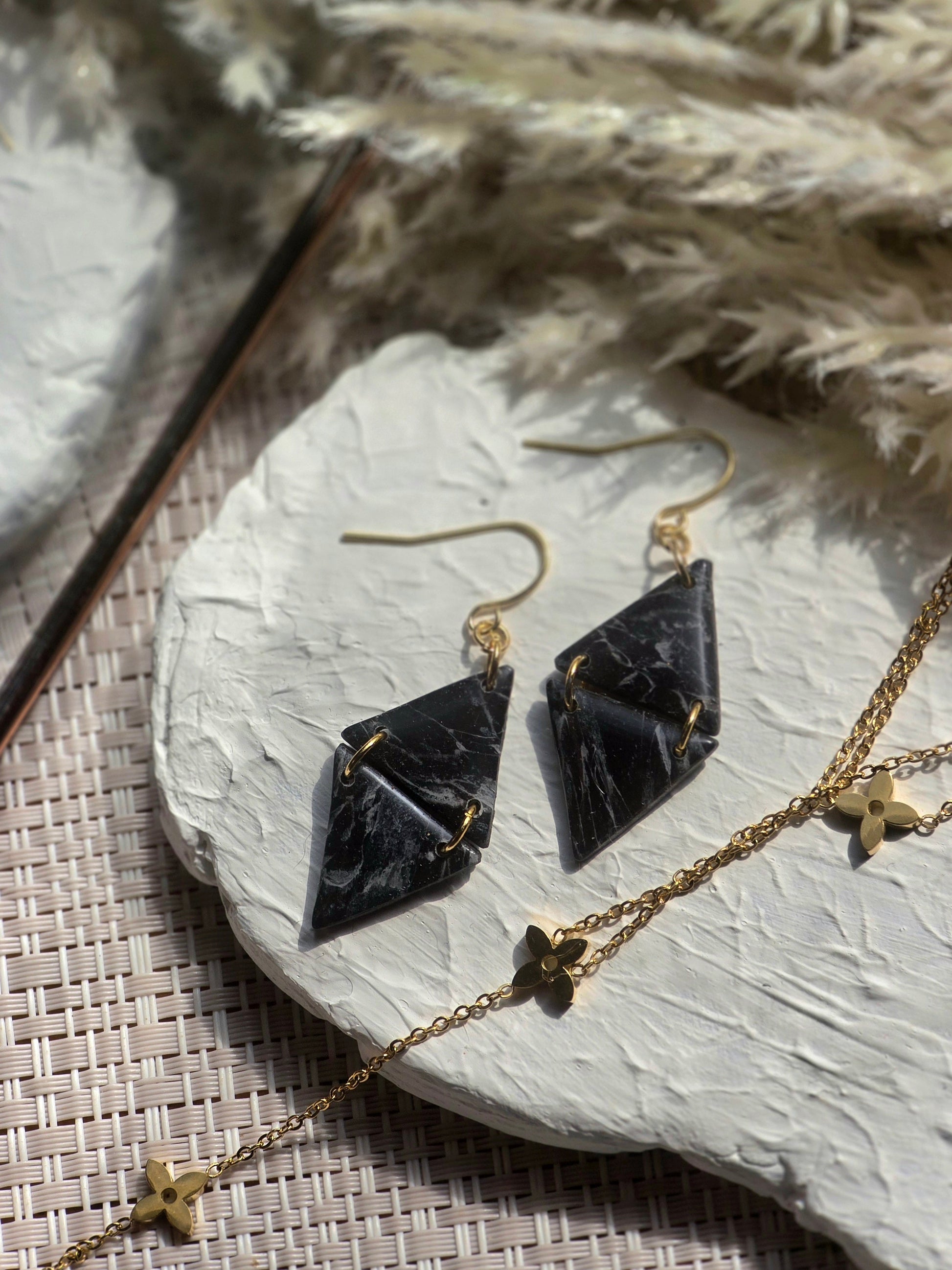 Black Marble French Hook Earrings