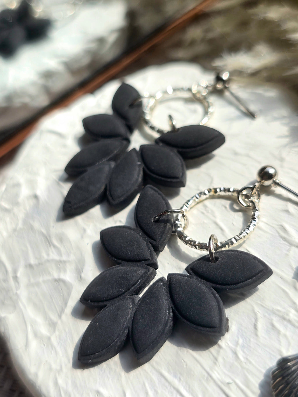 Amber Leaf Earrings in Gold and Silver