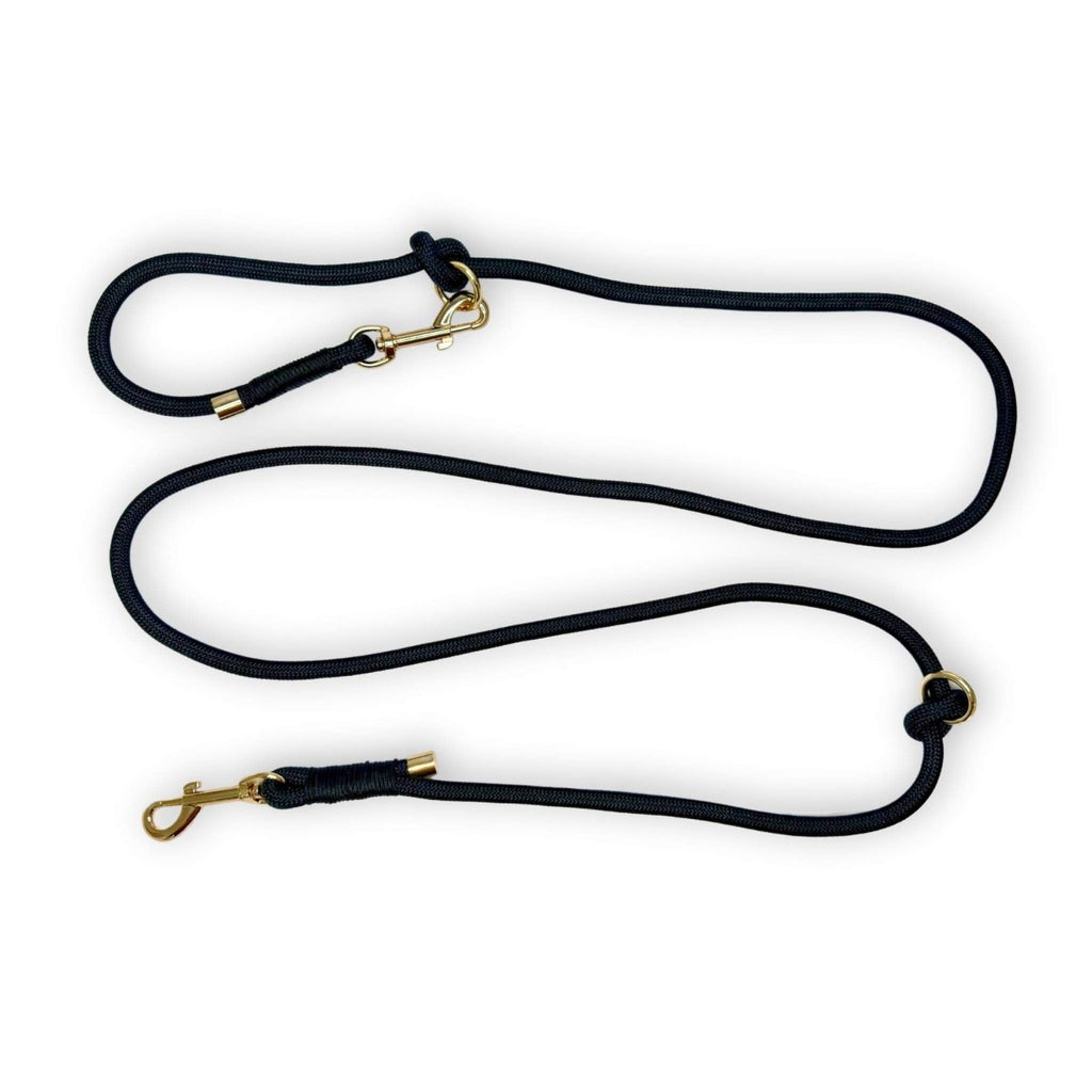 Black 6ft Rope Lead with Gold Hardware