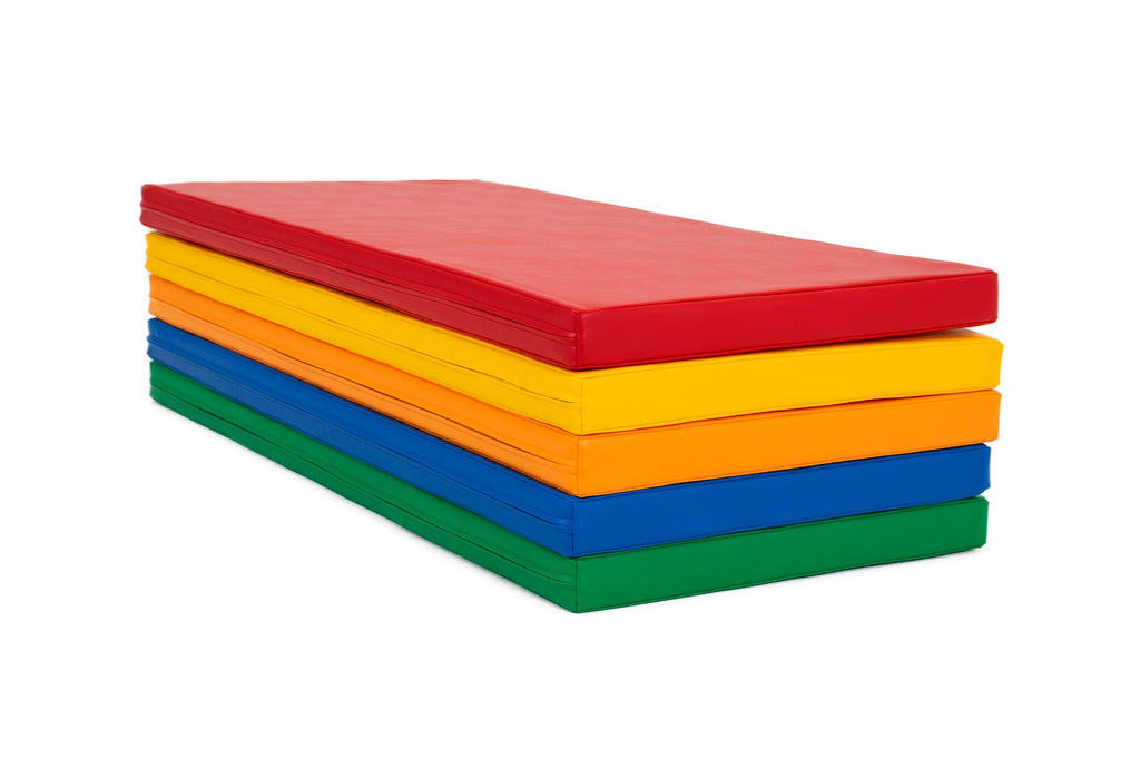 bold overhead shot of a vibrant multicolor iglu 5 mat set for safe baby play