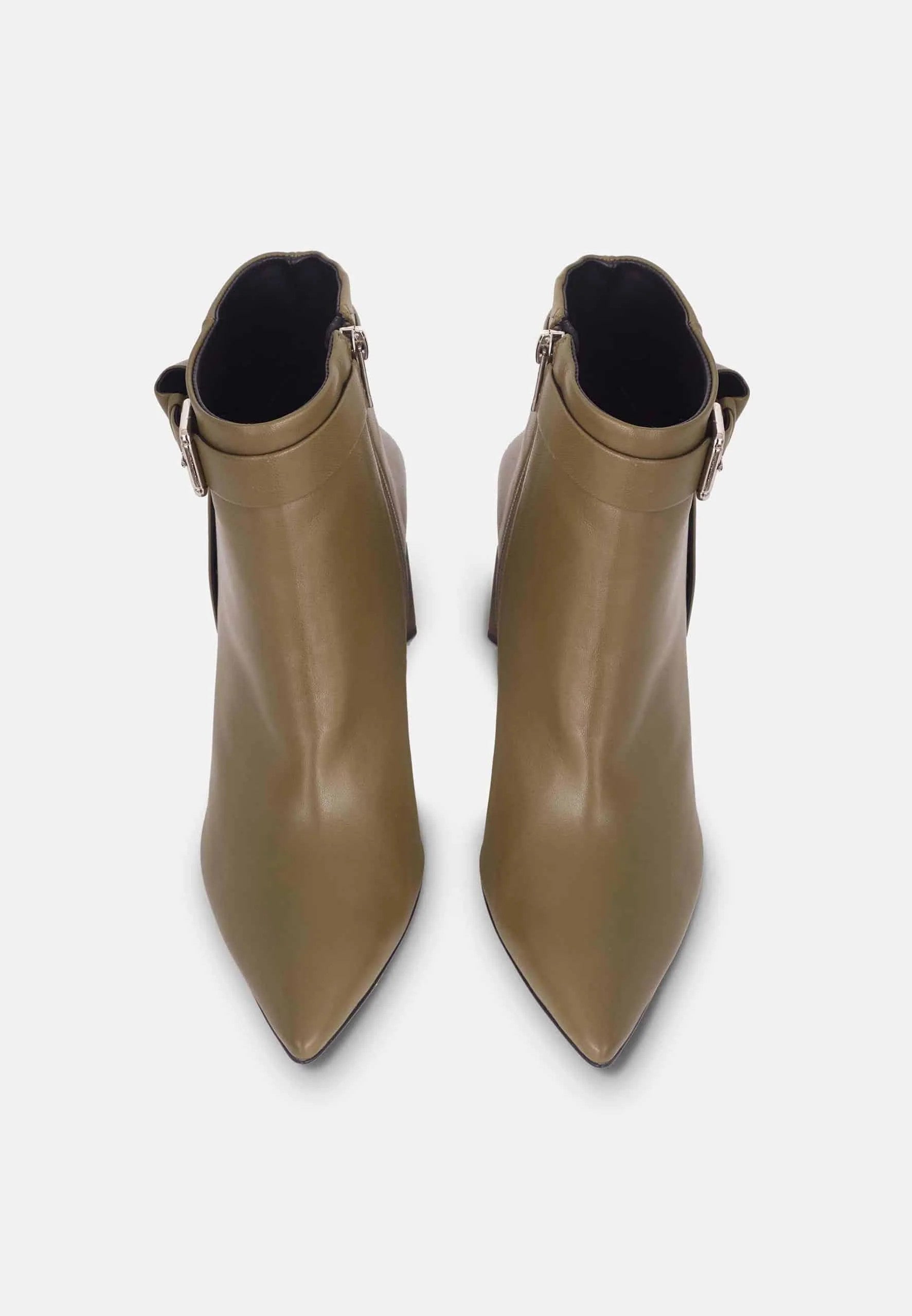 Salvia Green Leather Heeled Ankle Boots