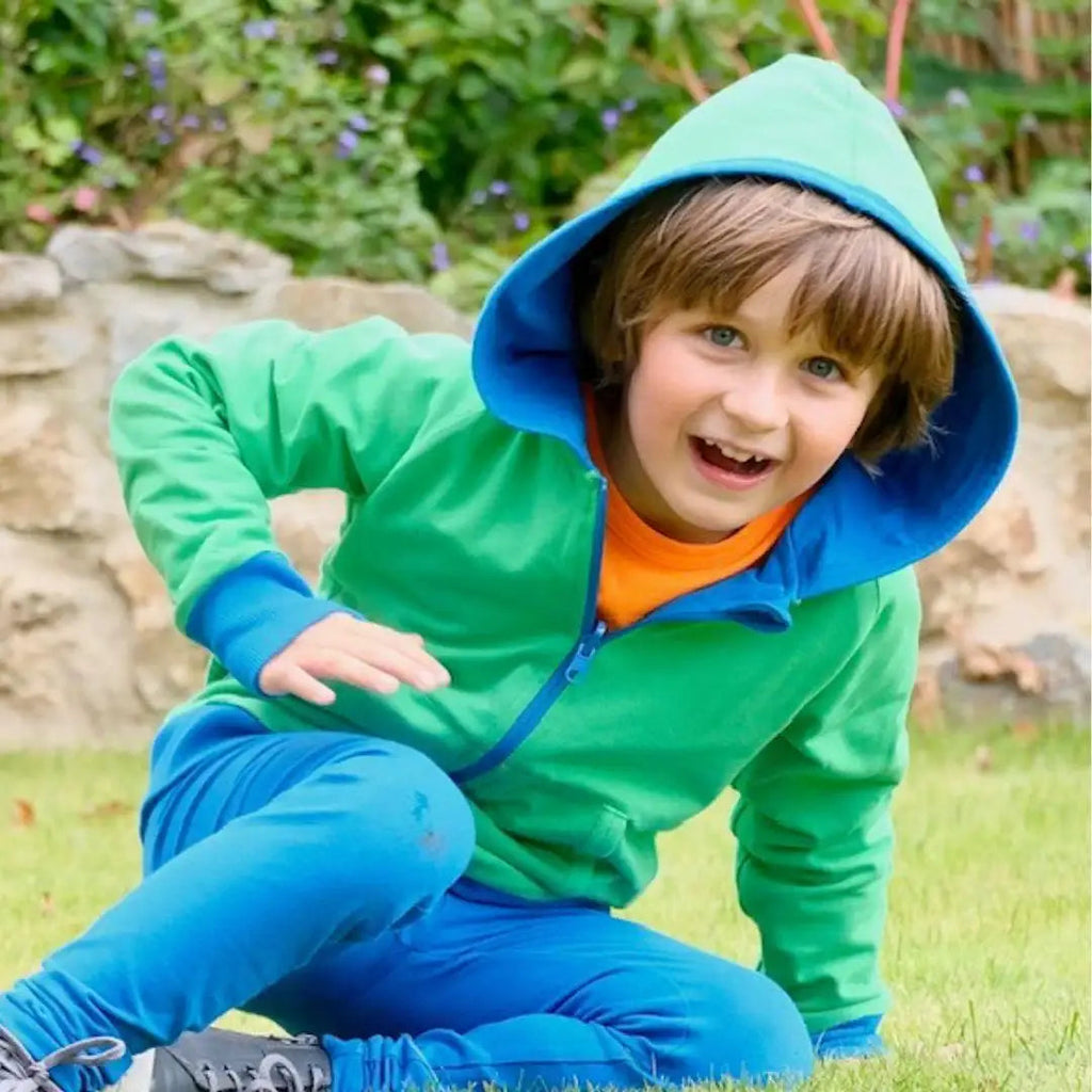 Reversible Organic Hoodie in Peacock Blue and Tropical Green
