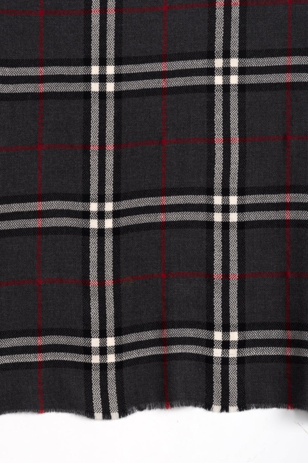 Charcoal Black White Window Check Merino Wool Scarf