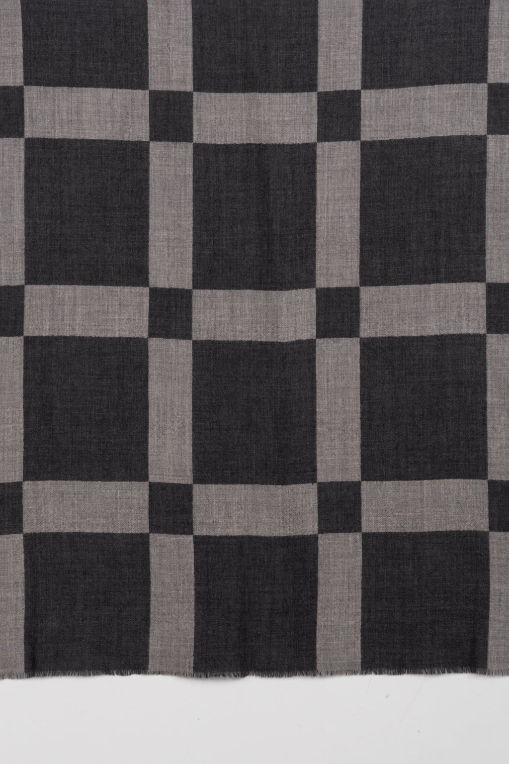Windowpane Grey Merino Wool Scarf with Jacquard Weave