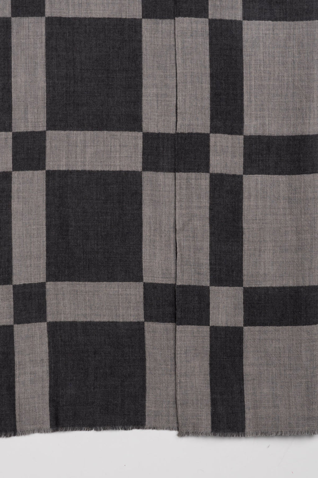 Windowpane Grey Merino Wool Scarf with Jacquard Weave