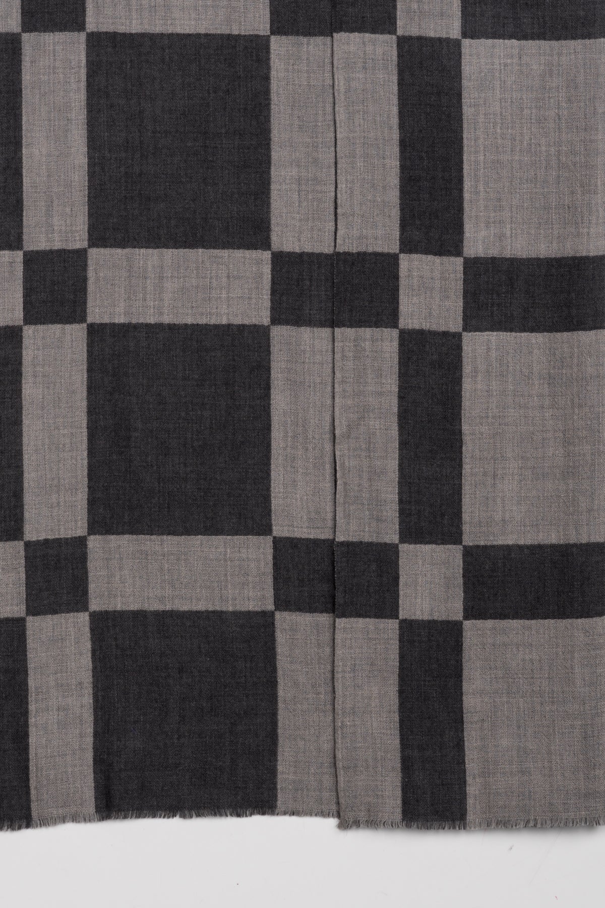 Windowpane Grey Merino Wool Scarf with Jacquard Weave