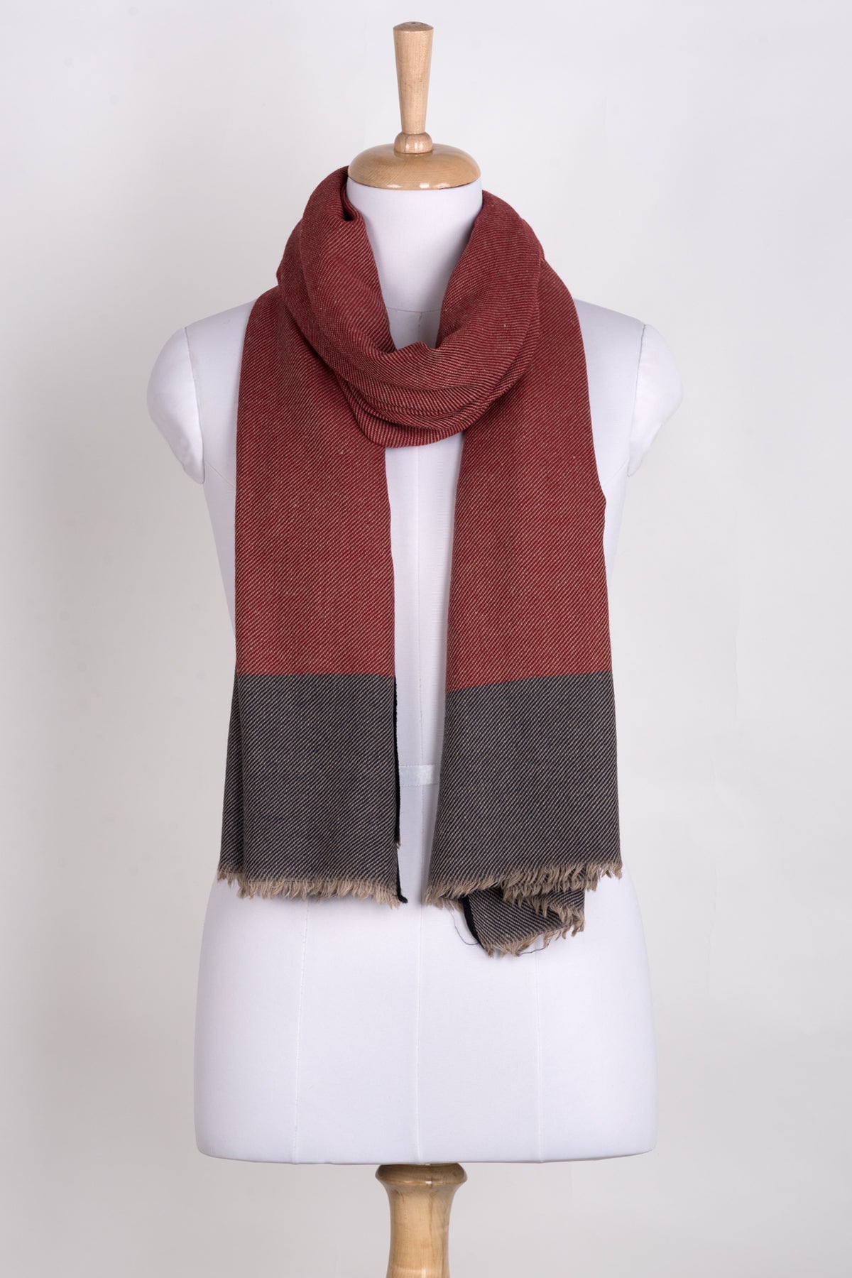 Red Navy Twill Weave Merino Wool Scarf