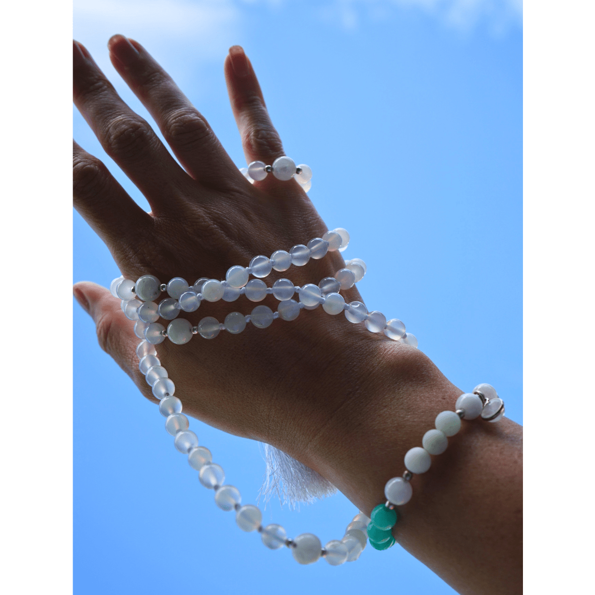Moonstone Mala Necklace and Bracelet Set with Meditation Guide