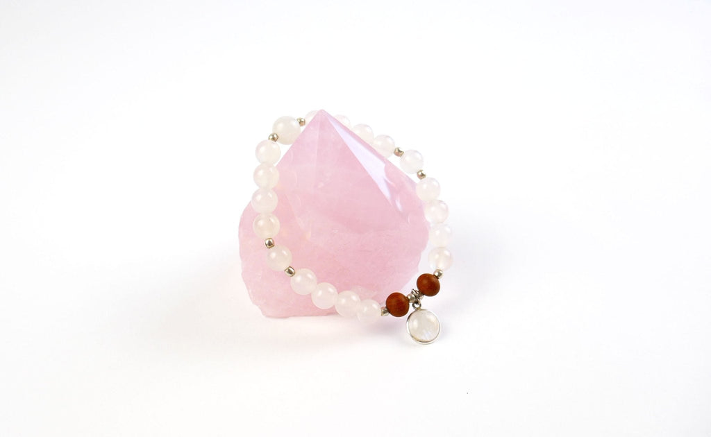 Selene Moonstone Mala Bracelet with Sandalwood and Sterling Silver